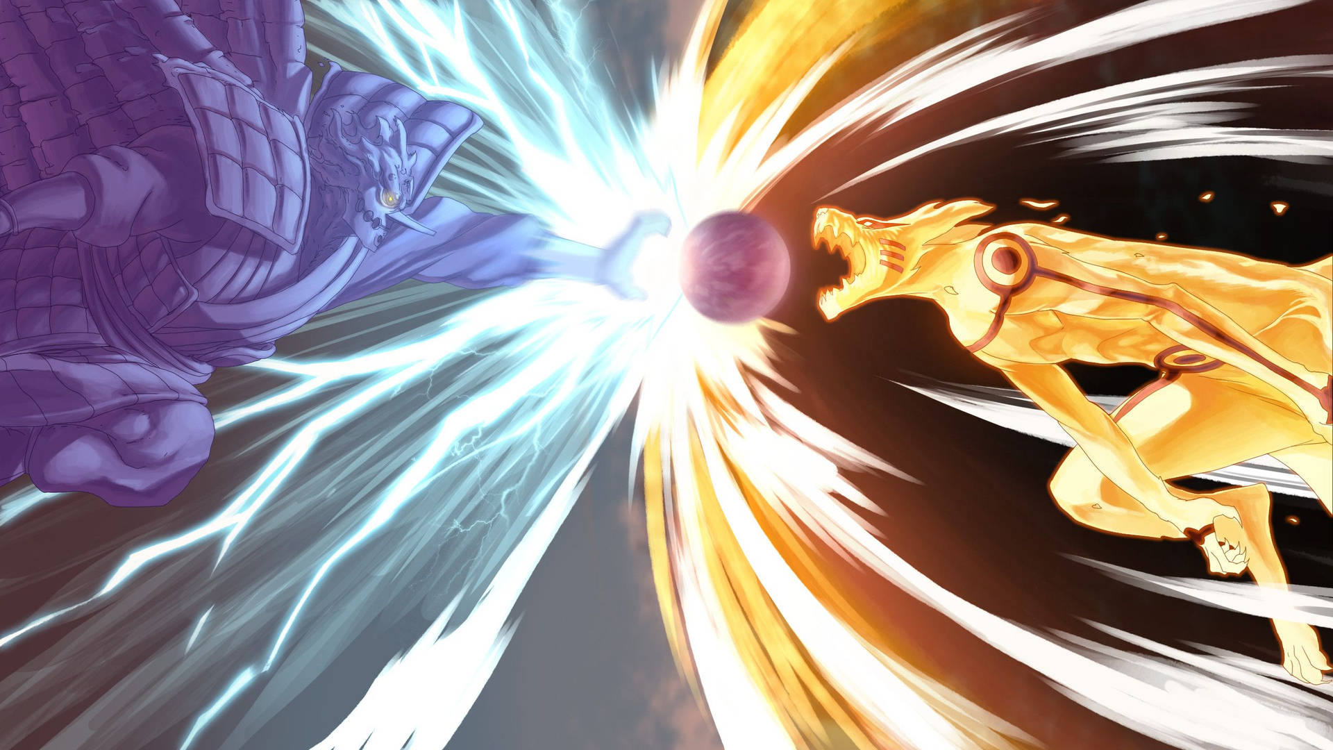 Taustakuva Naruton Kurama-tilasta vastaan Sasuke Susanoo-chakratilassa