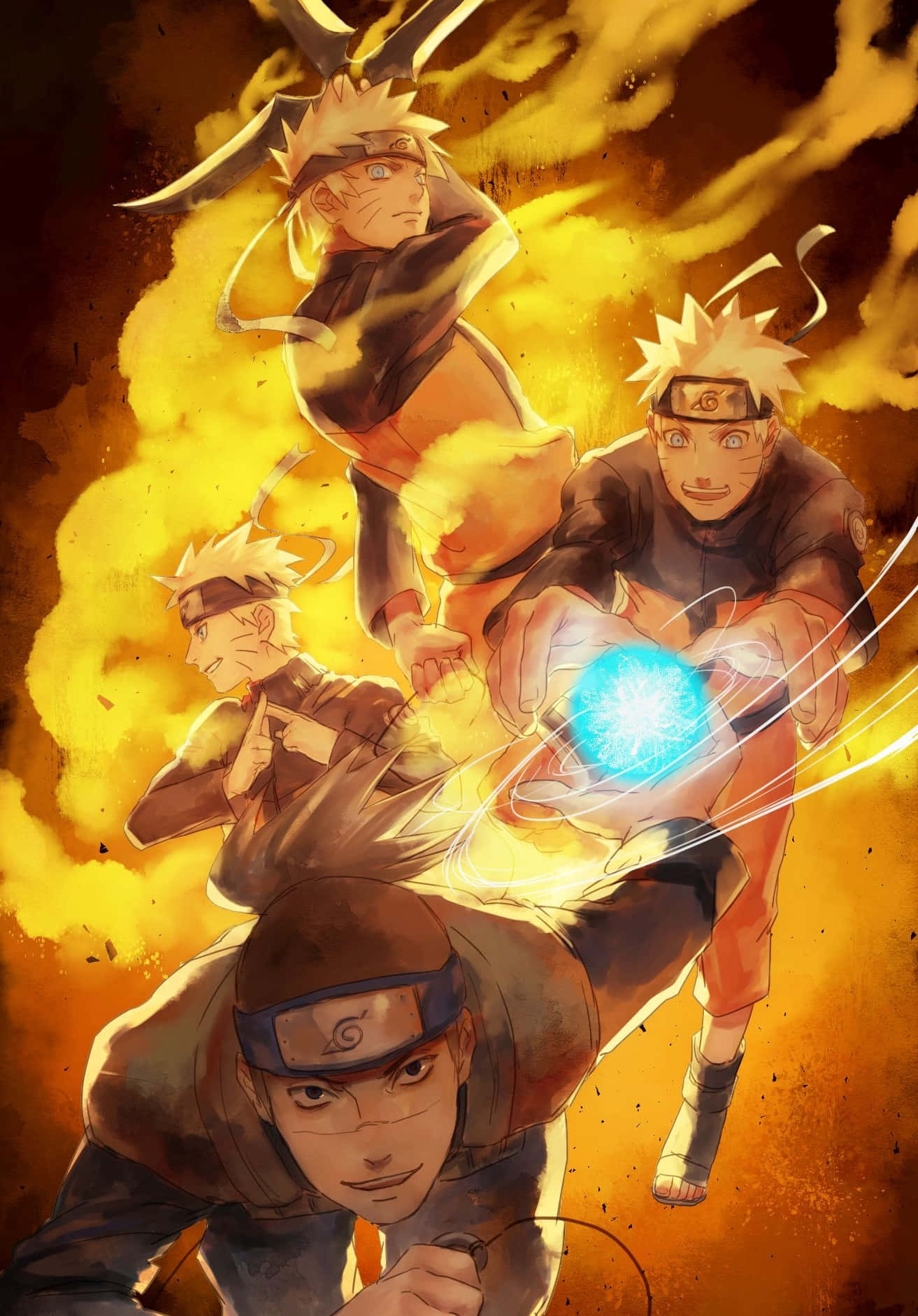 Naruto Uzumaki valmiina toimintaan rohkeassa, dynaamisessa puhelimen taustakuvassa Taustakuvat