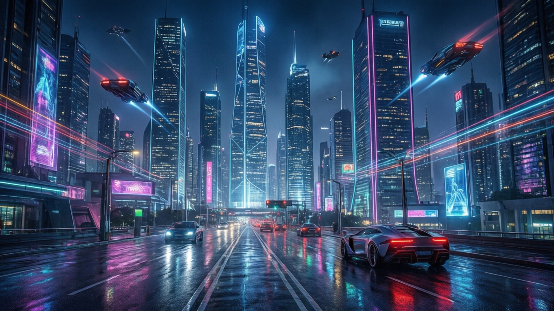 Neon Cyberpunk-kaupunki Taustakuvat