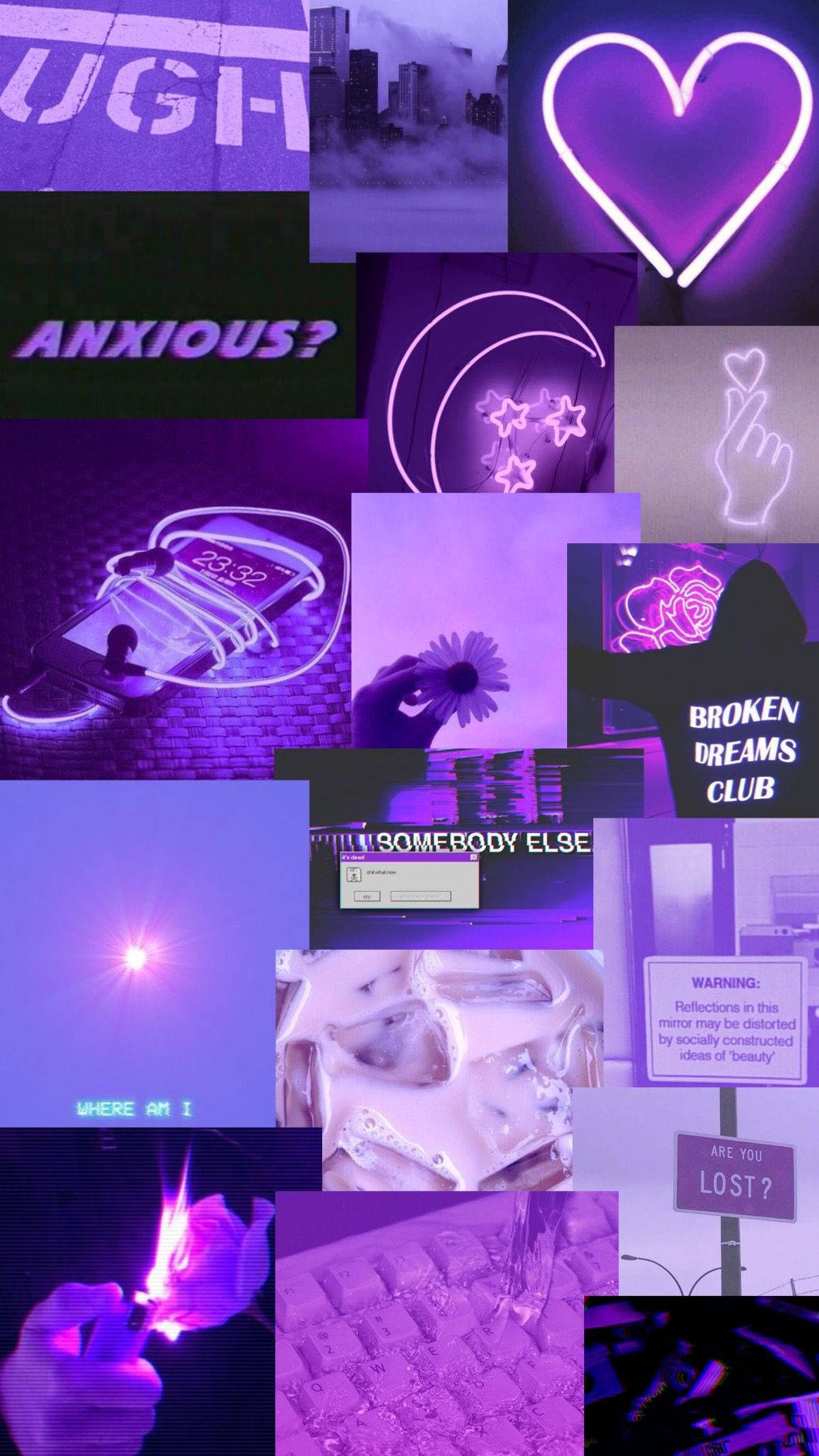 Neon Sydän Pastellilila Tumblr-kollaasi Taustakuvat