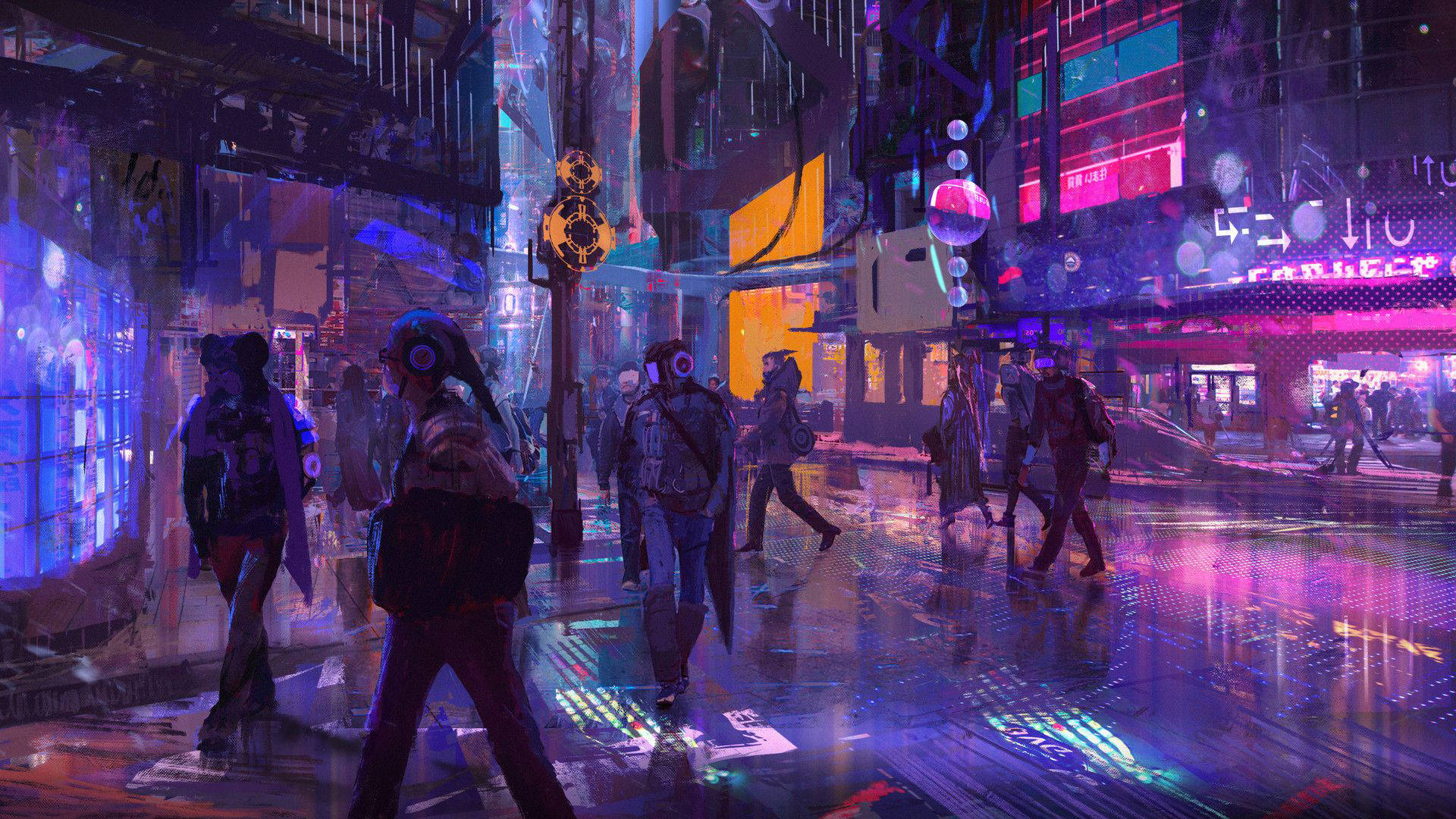 Neon Violetti Esteettinen Kyberpunk-katu Taustakuvat