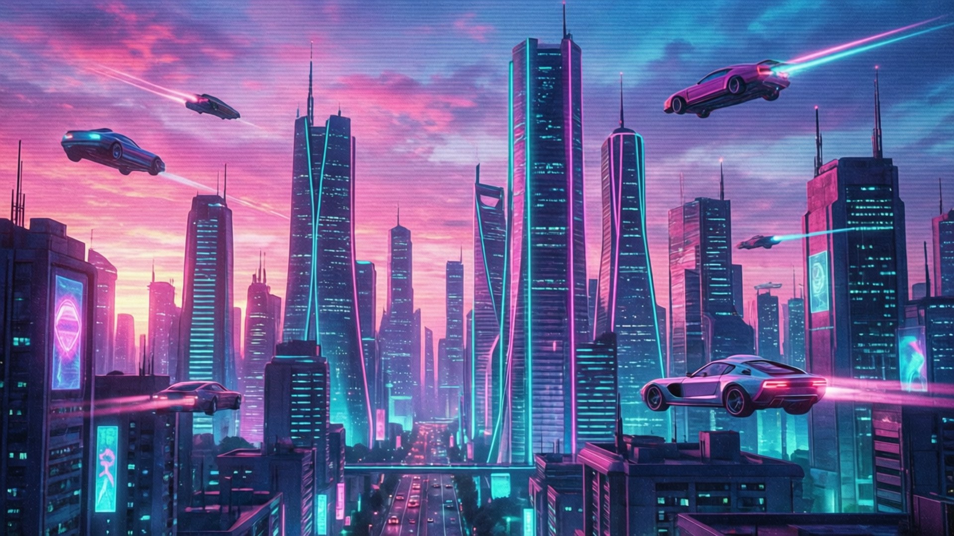 Neonfuturistinen kaupunki Taustakuvat
