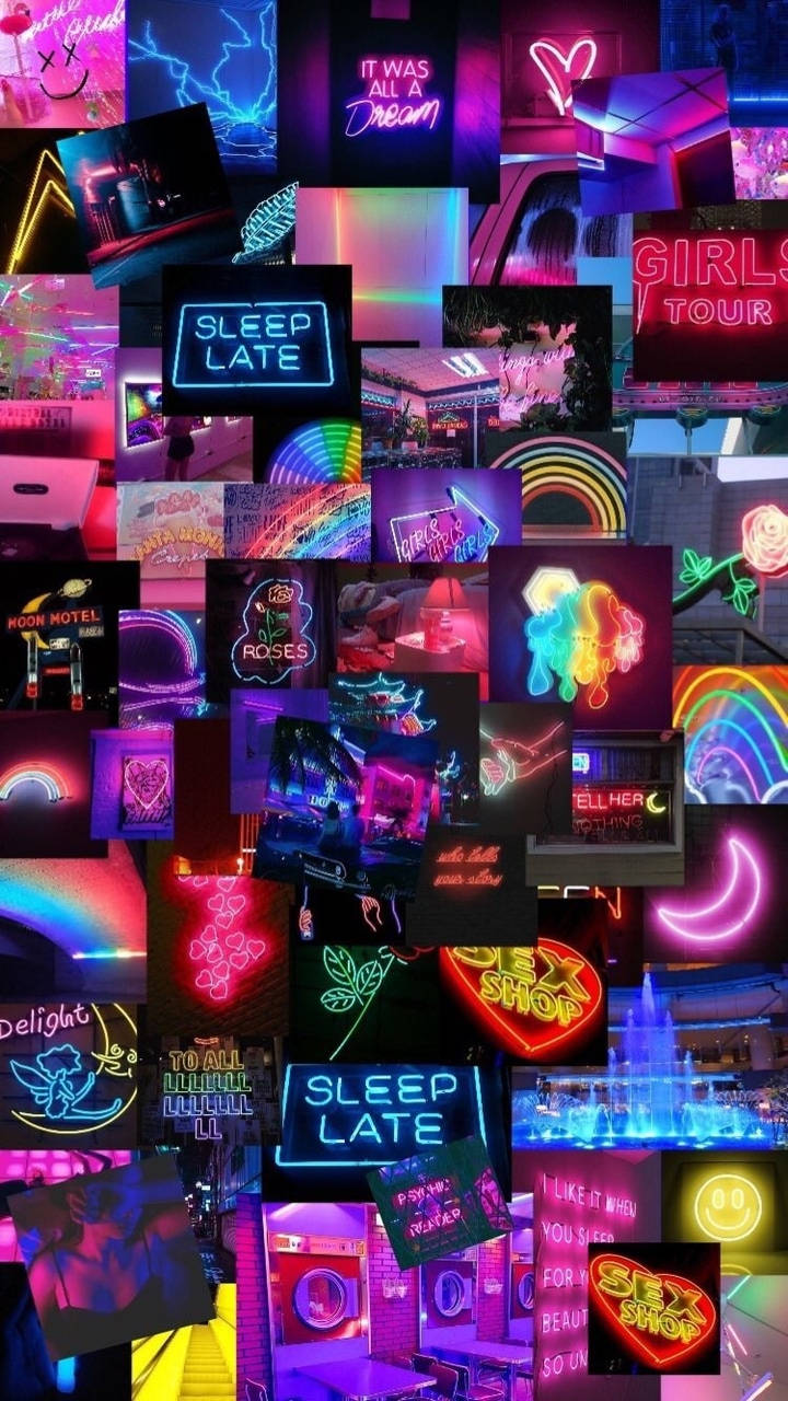 Neonikylttikollaasi Trippy-estetiikka Taustakuvat