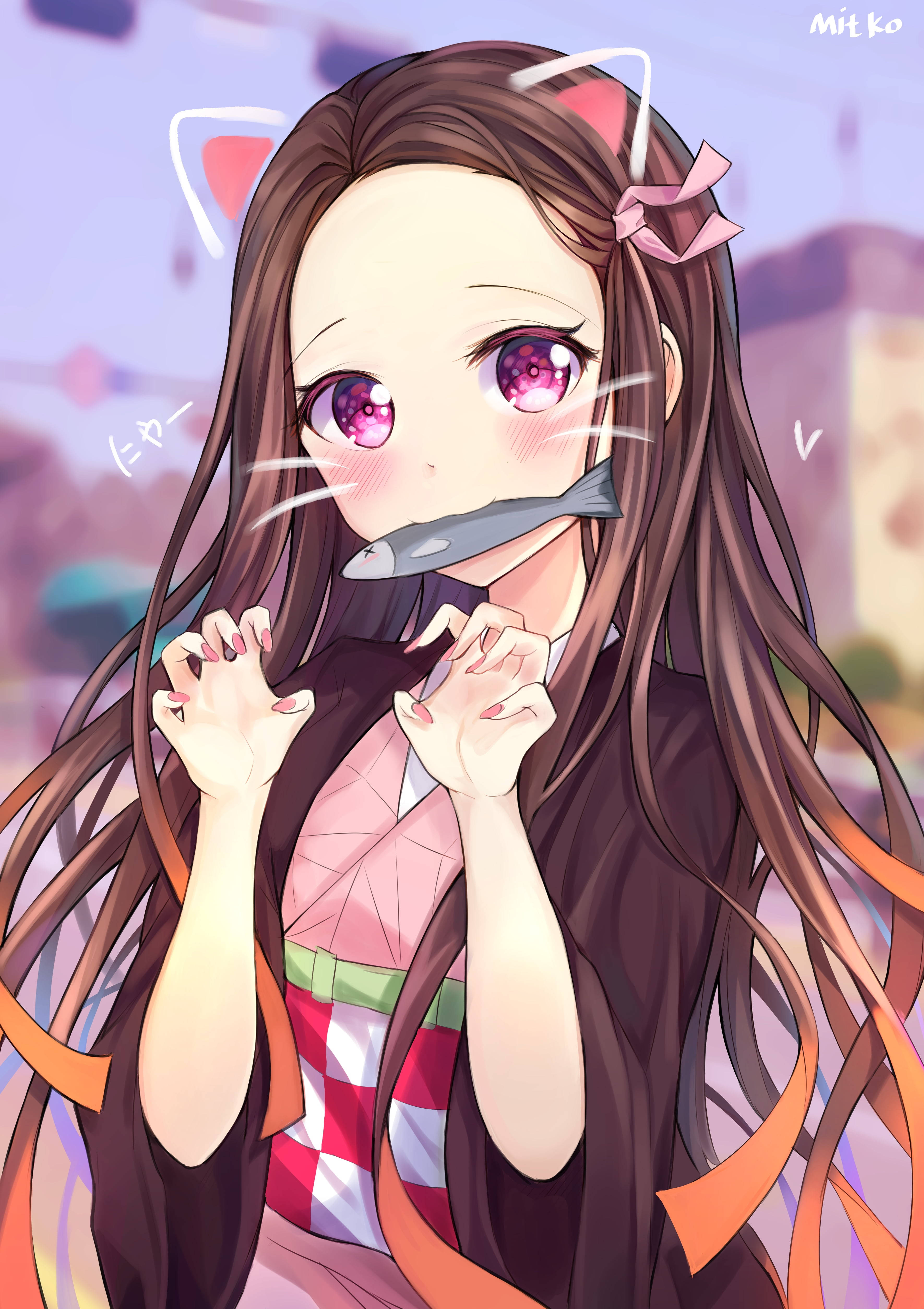 Nezuko Kamado Suloinen Anime-tyttö iPhone Taustakuvat