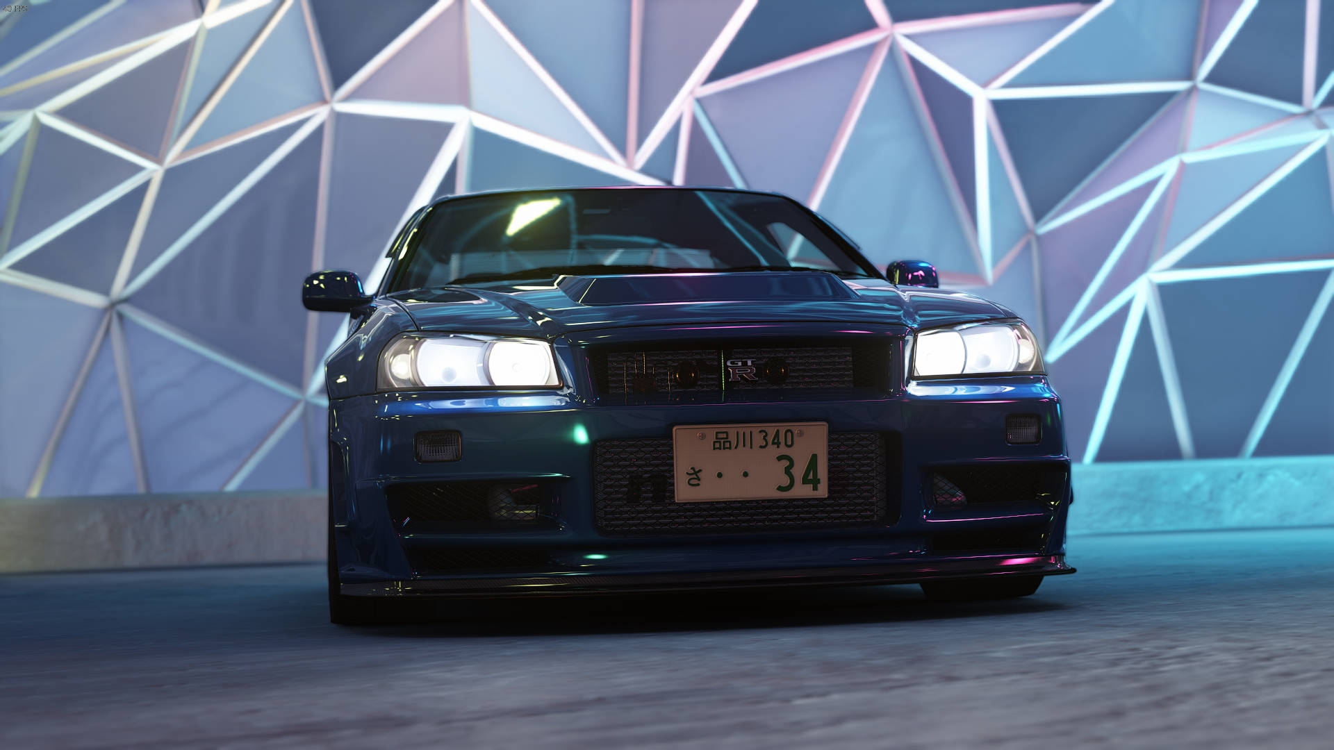 Nissan Skyline Gtr R34 Geometrinen Tausta Taustakuvat