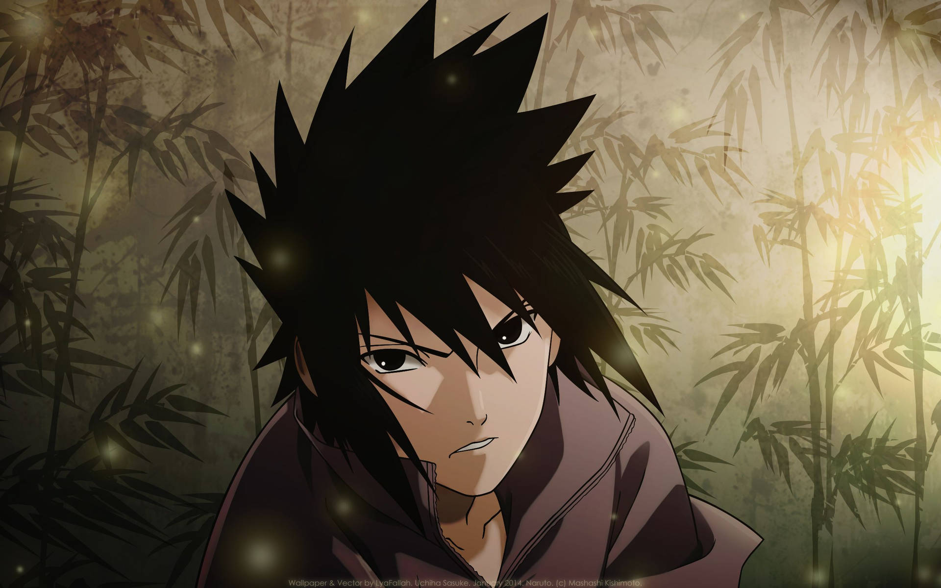 Taustakuva Sasuke Uchihasta, joka tunnetaan Naruto Uzumakin kilpakumppanina.