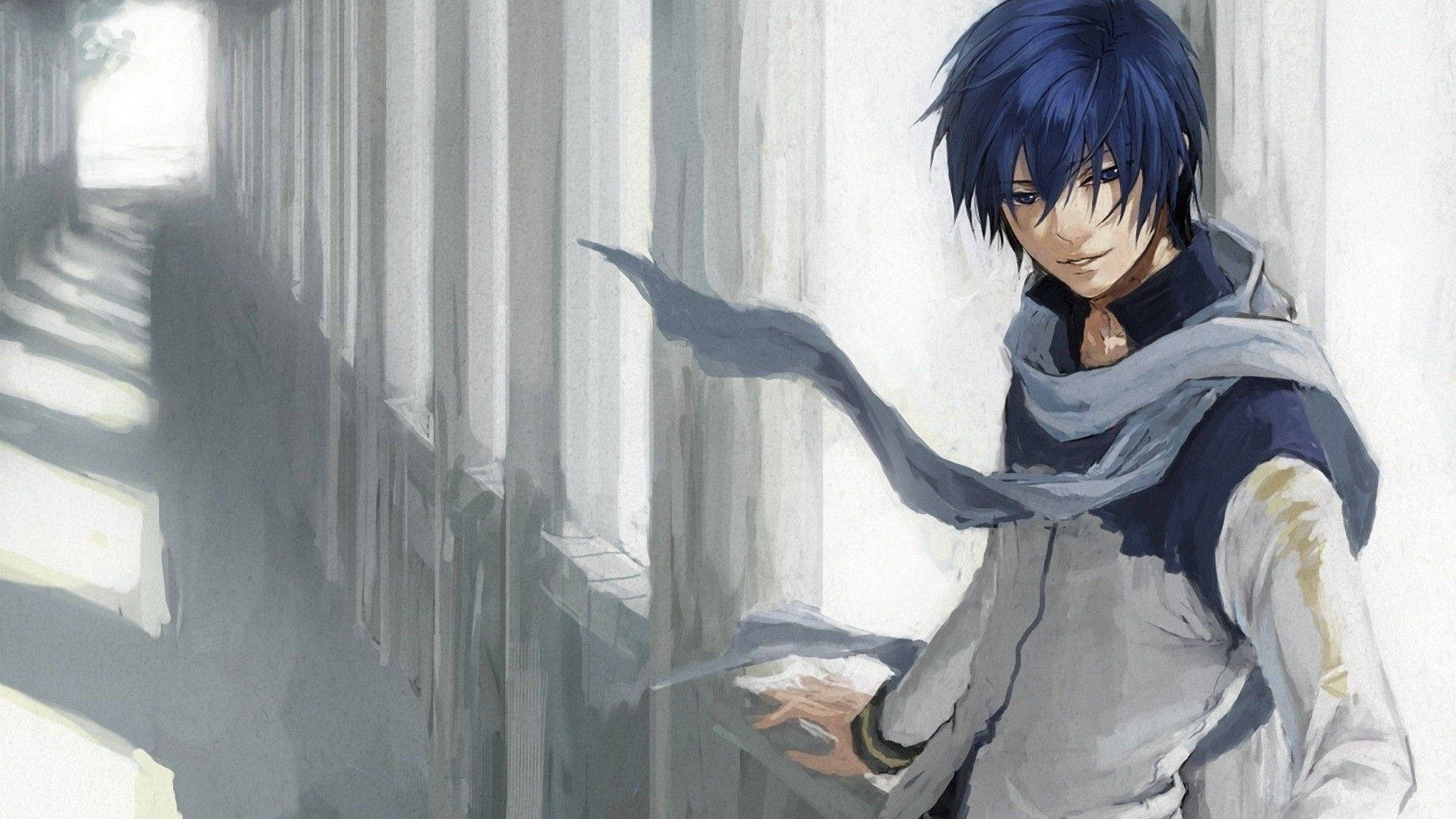 Sinitukkainen animepoika -taustakuva