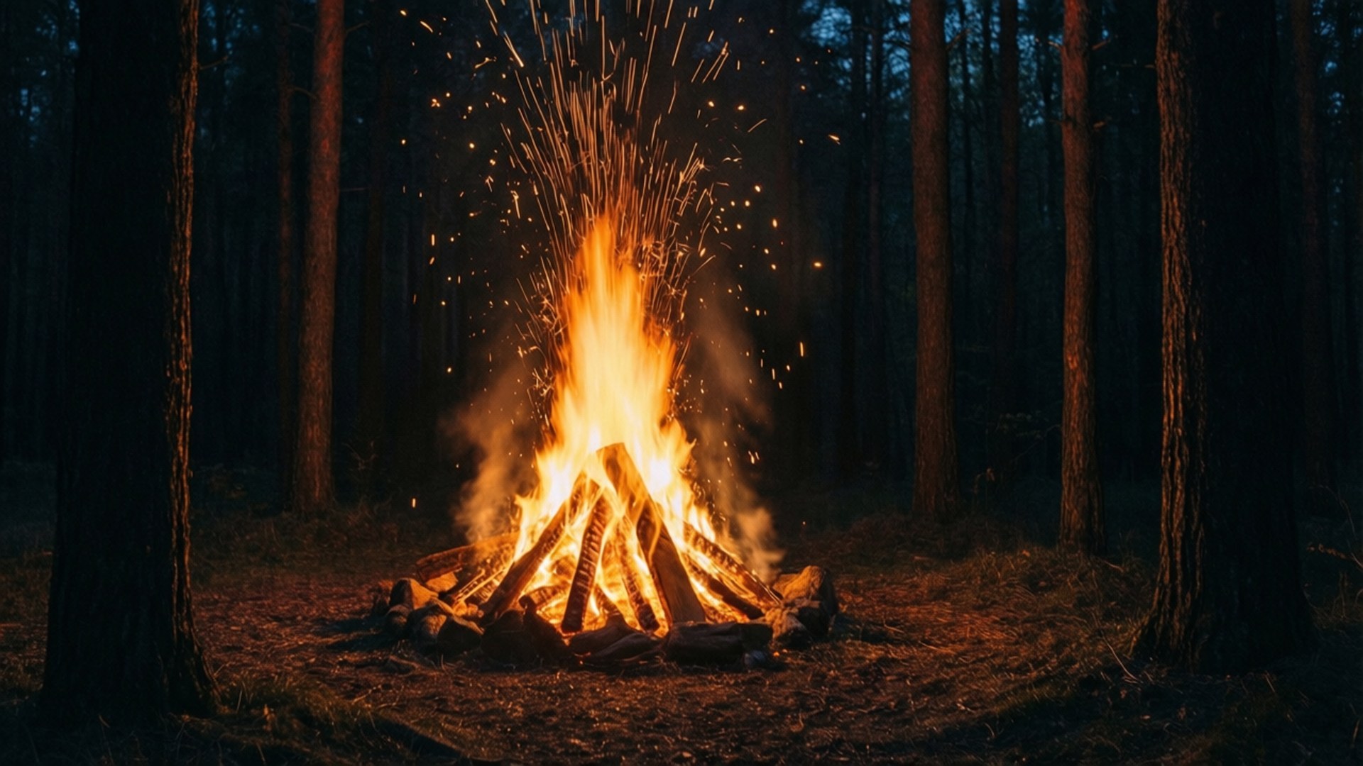 Nuotio pimeässä metsässä Taustakuvat