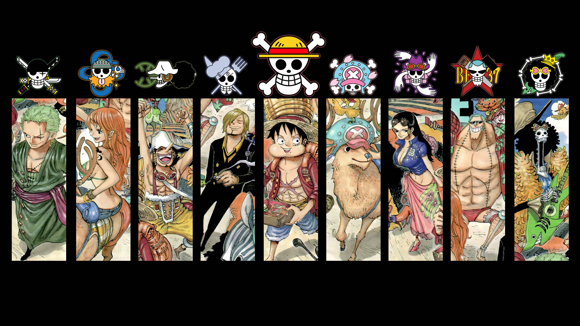 One Piece -logo ja hahmot työpöydälle Taustakuvat
