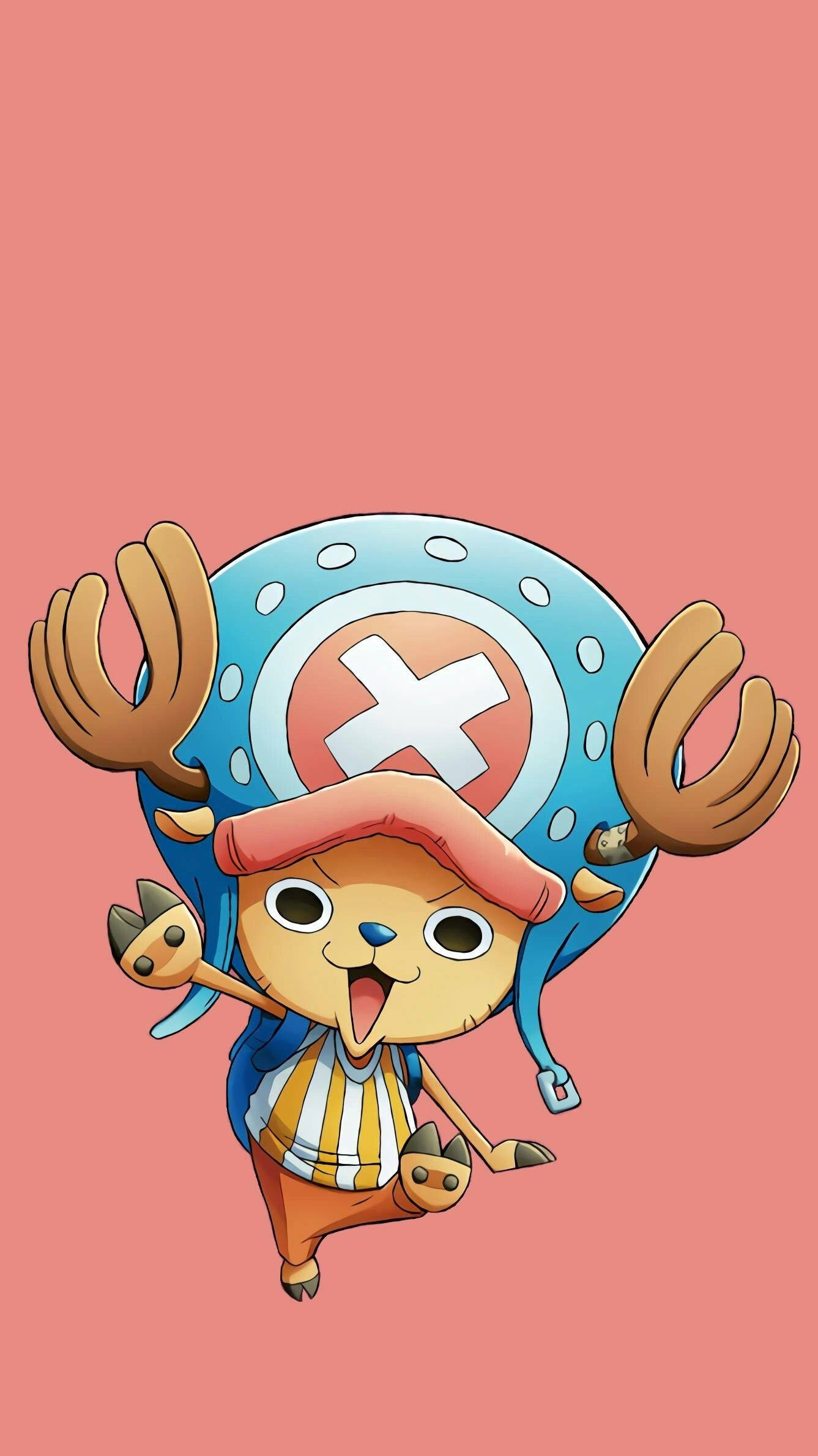One Piece-puhelimen Chopper persikkataustalla Taustakuvat