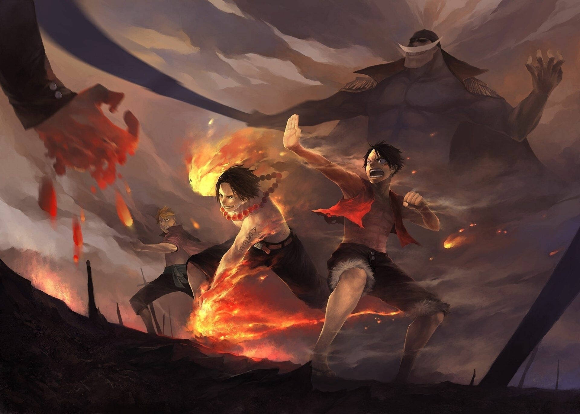 One Piece Työpöytä Luffy Ace Sabo Taistelu Taustakuvat