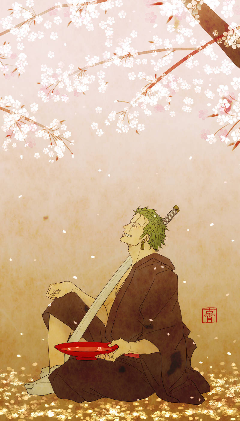 One Piece - Zoro kännykkätaustakuva kirsikkapuun alla Taustakuvat