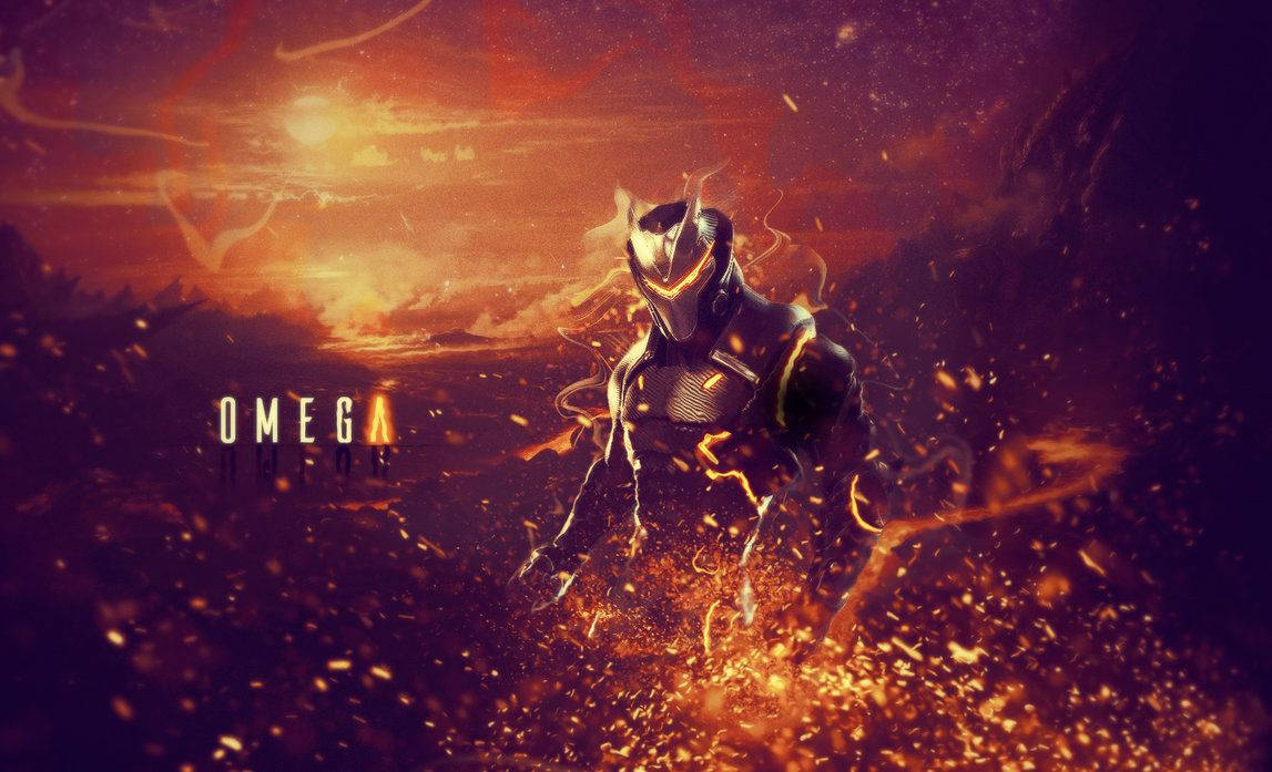 Laavatausta ja Fortniten Omega-hahmo -taustakuva