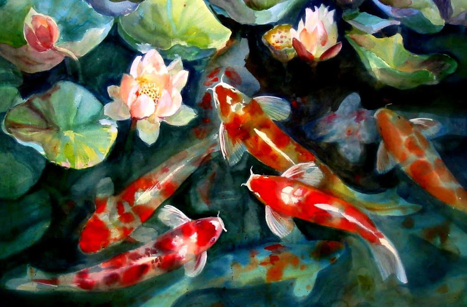 Oranssi elävä koi-kala ja lootus Taustakuvat