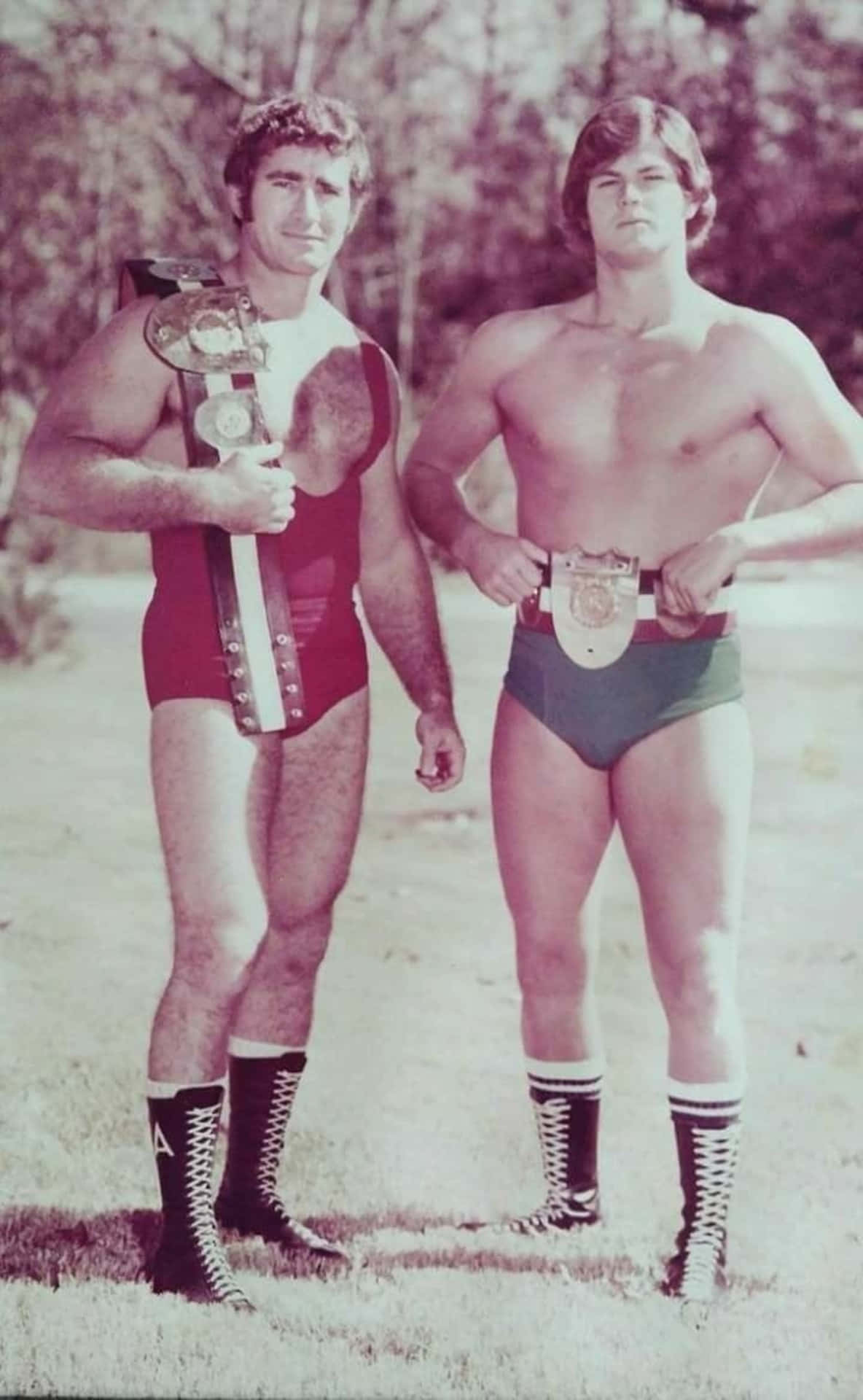 Painijat Bob Armstrong ja Robert Fuller vintage-kokokuva Taustakuvat