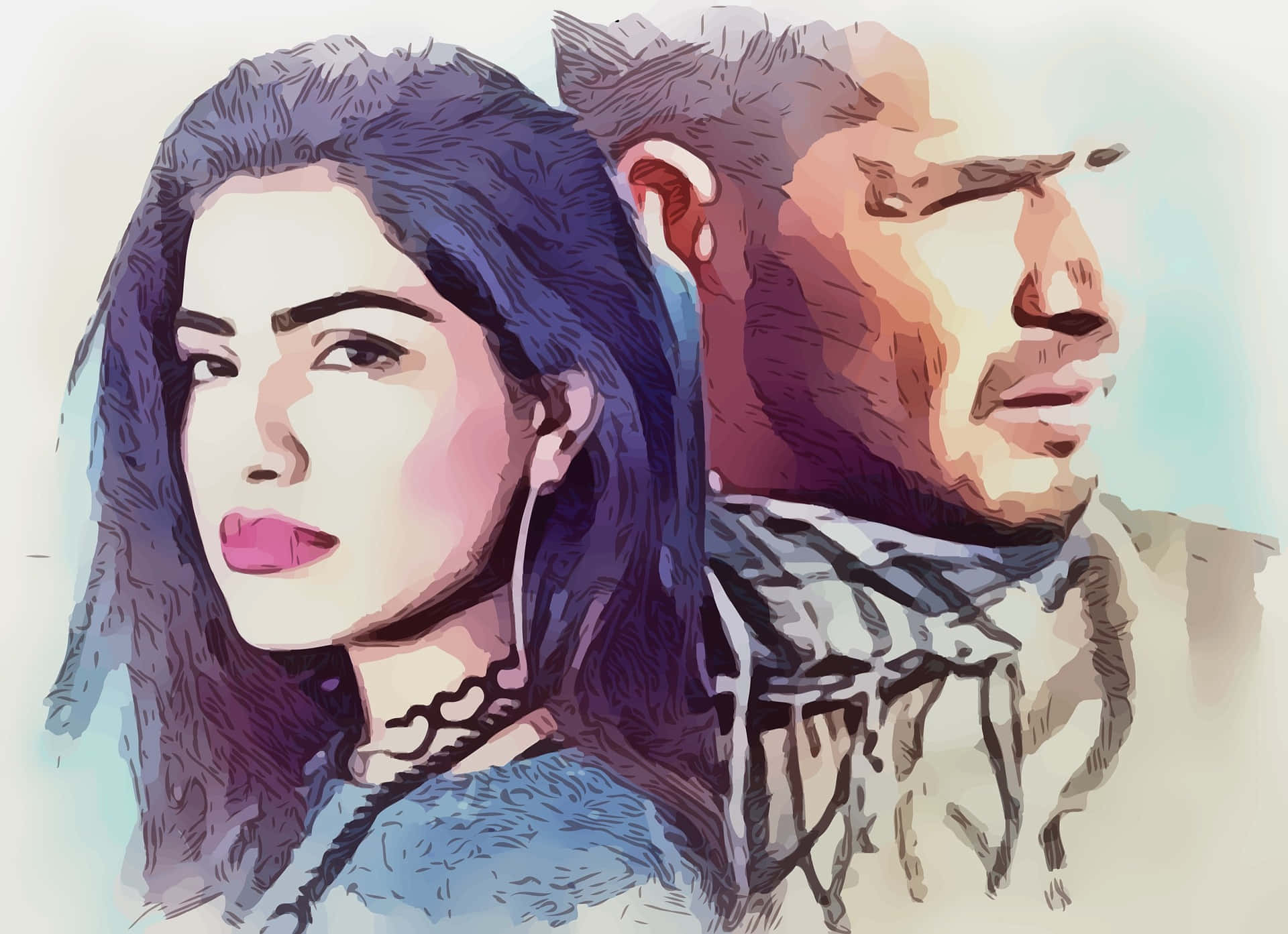 Parin digitaalinen maalaus suhdekuva Taustakuvat