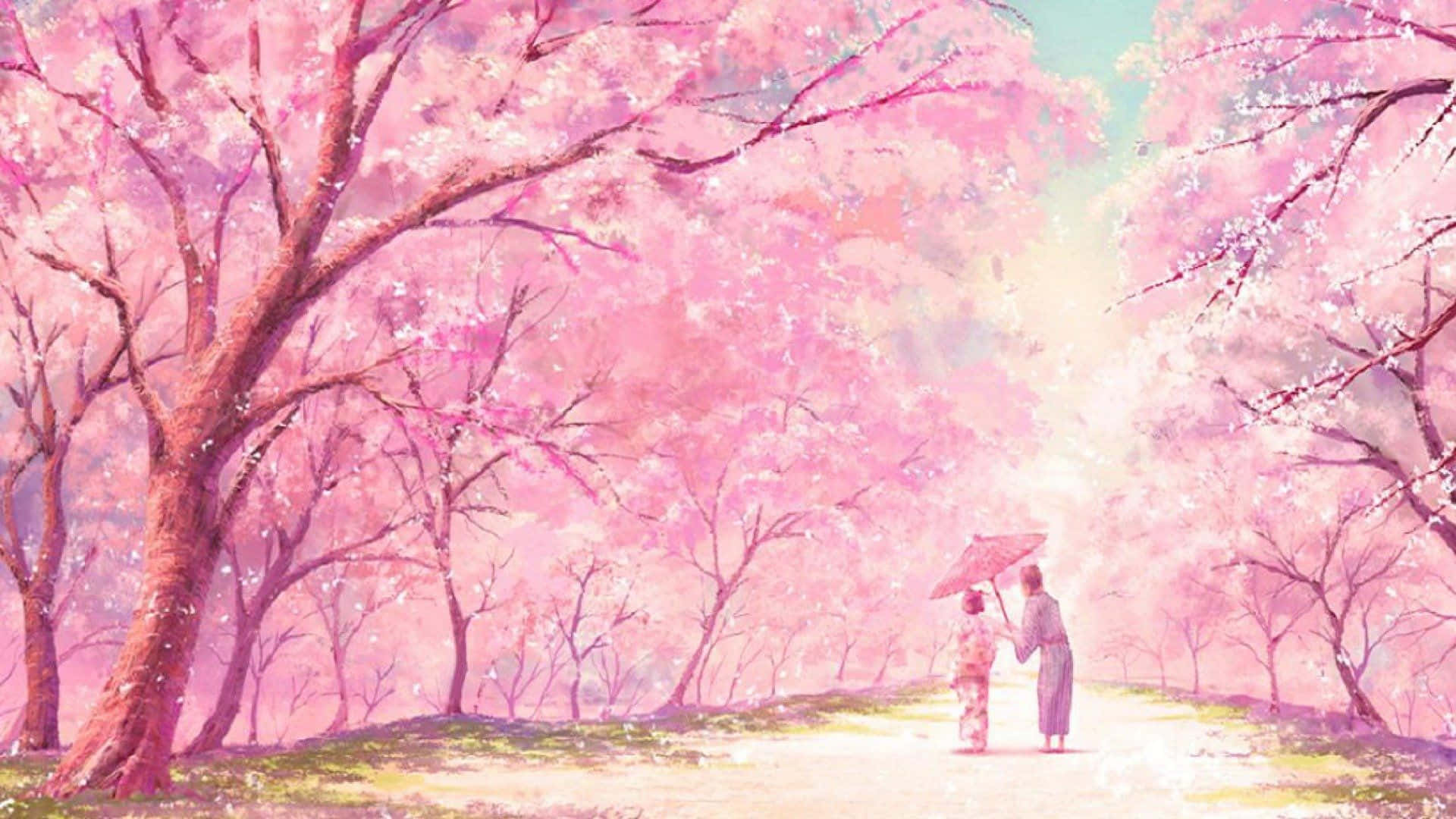 Pehmeä esteettinen kirsikankukka-animemaalaus tietokoneelle Taustakuvat