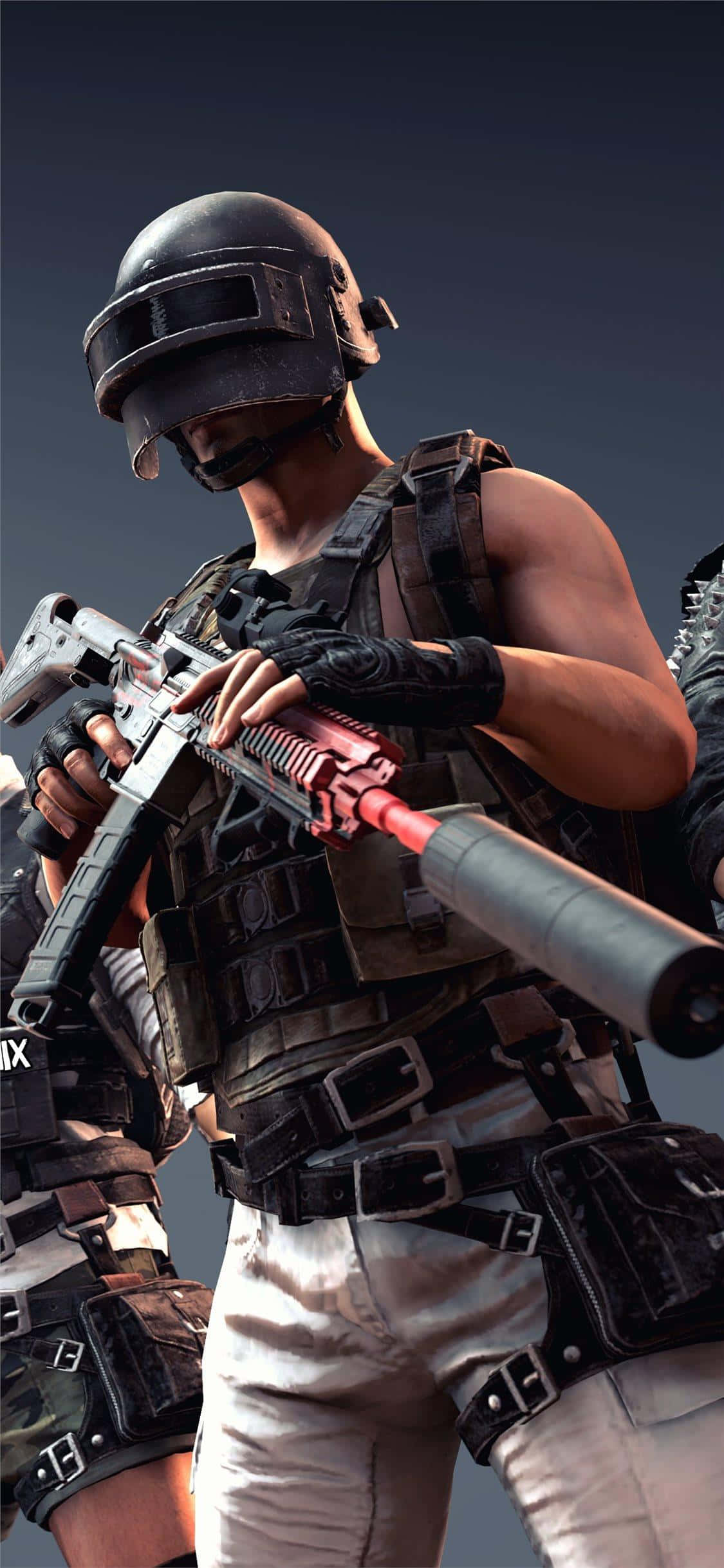 Pelaaja Pitelee Mustaa ja Punaista Kivääriä PUBG iPhone Taustakuvat