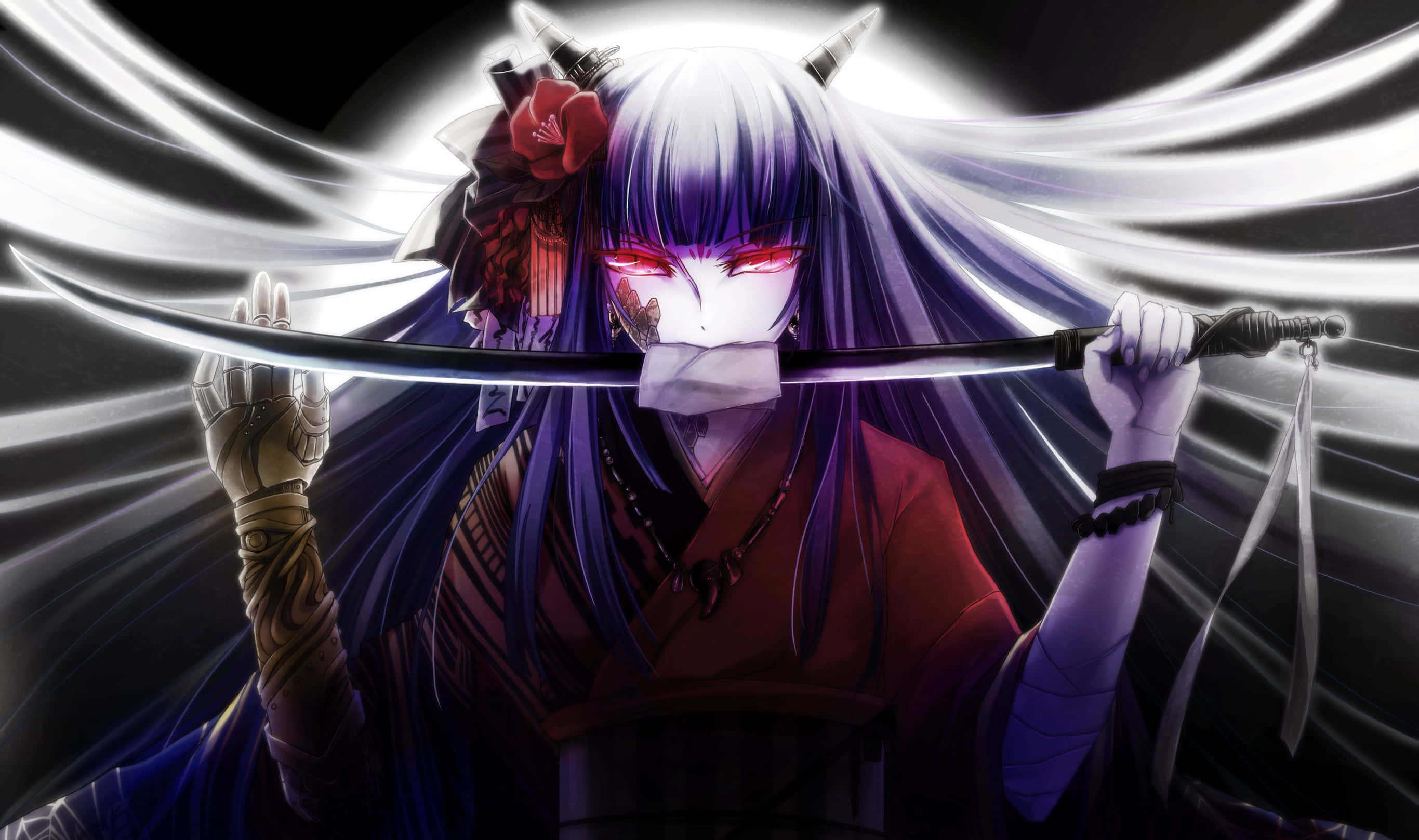 Pelottava anime-demoni tuijottaa intensiivisesti varjoista Taustakuvat