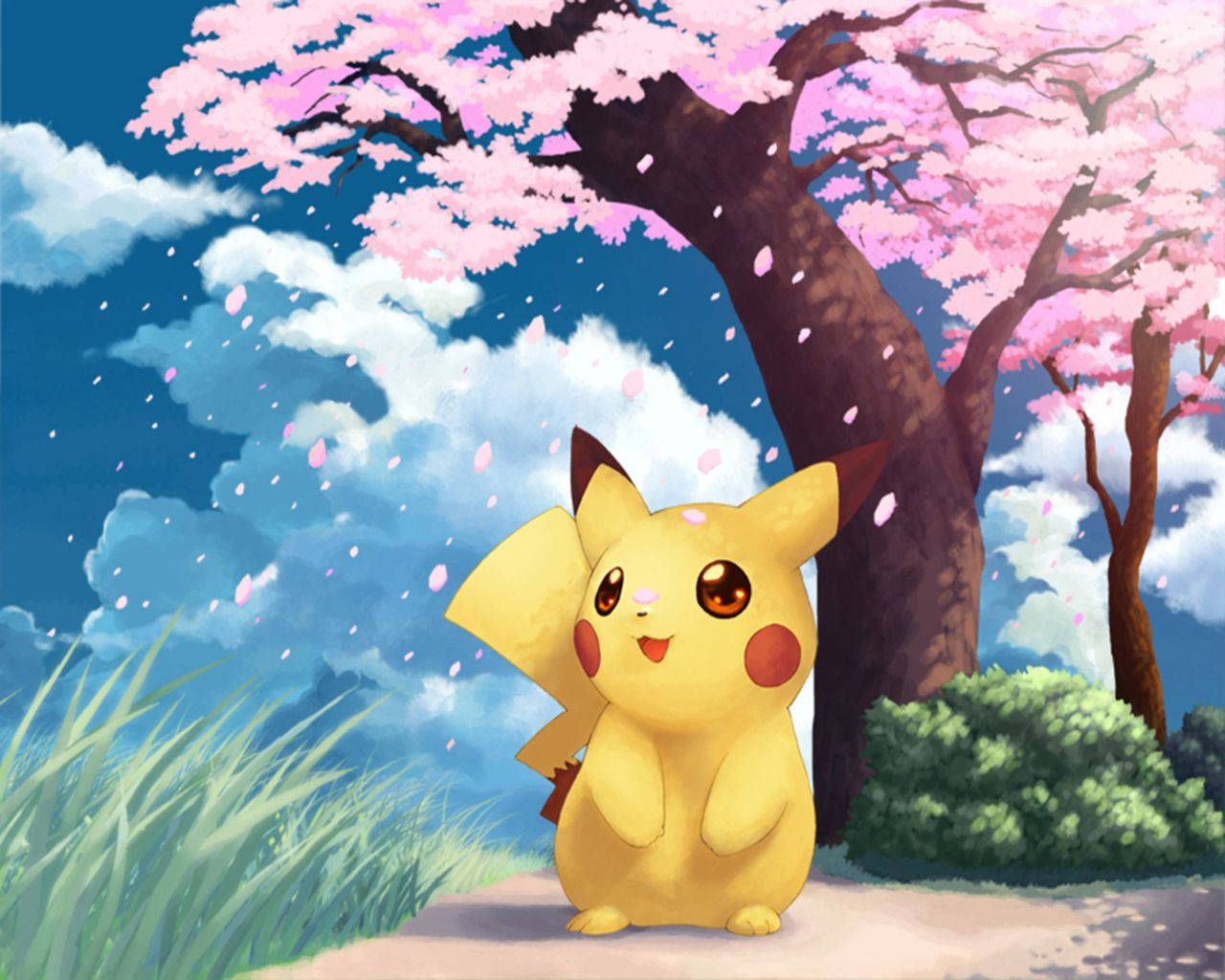 Pikachu kirsikankukkien keskellä Taustakuvat