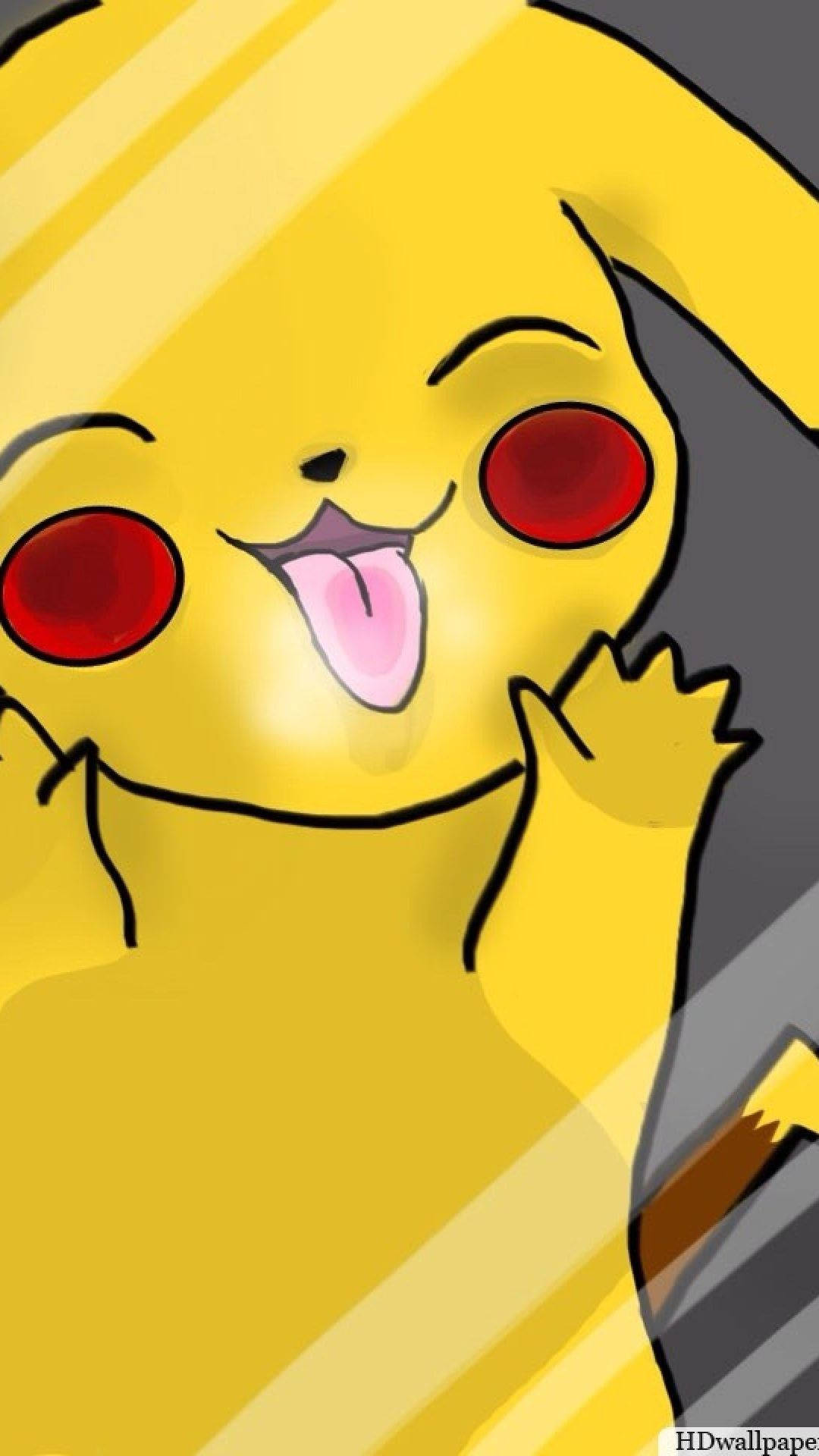 Taustakuva Pikachusta näyttämässä kieltään ja kurkistamassa lasin läpi.