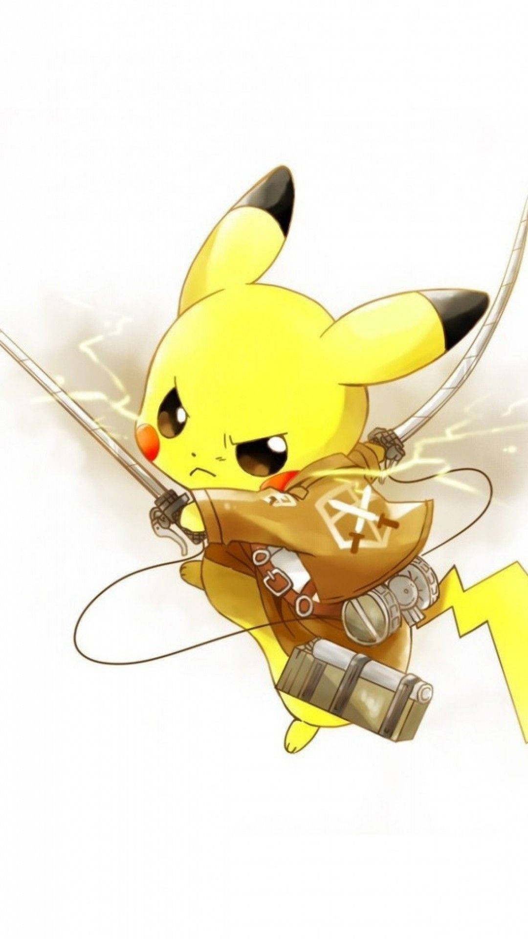 Taustakuva Pikachusta, jolla on Attack on Titan -varusteet ja koulutustakin takki