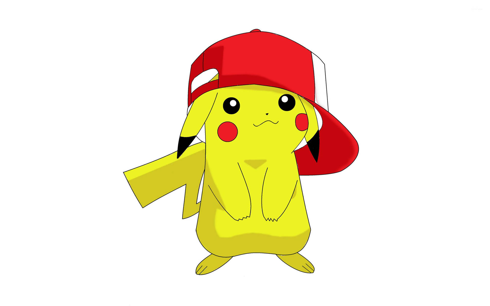 Taustakuva Pikachusta suuressa punaisessa lippiksessä.