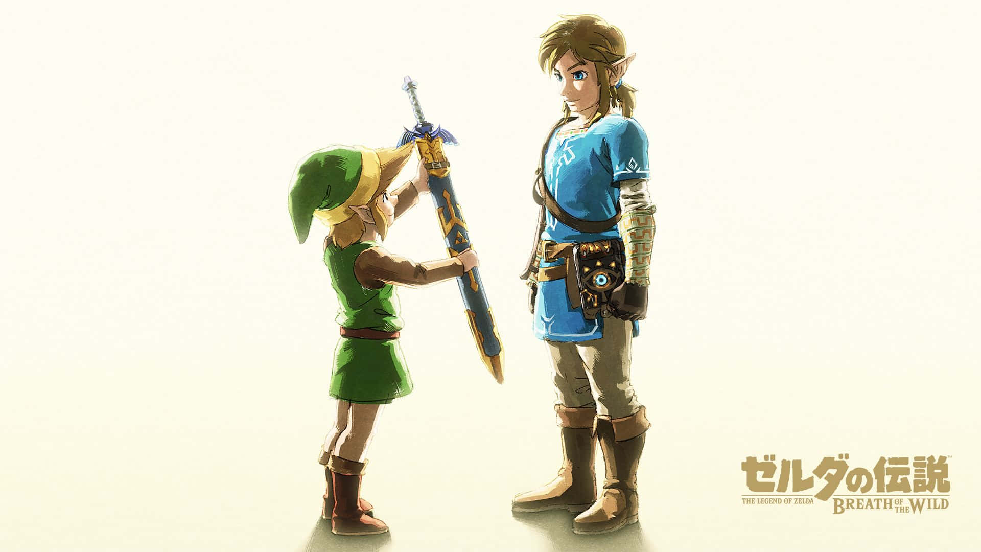 Pikku Link antaa miekan isolle Linkille – Zelda BOTW Taustakuvat