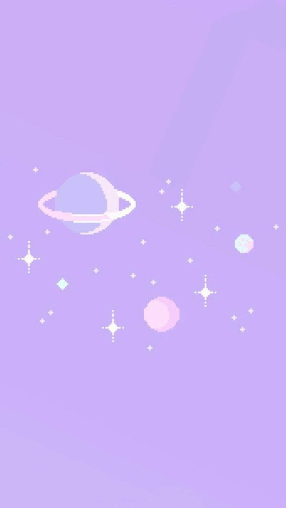 Pikselöityjä planeettoja vaalean violetilla iPhonella Taustakuvat
