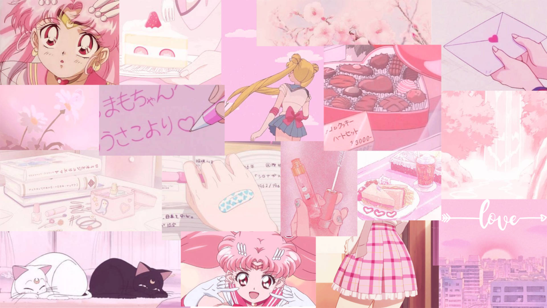 Pinkki anime-estetiikka Sailor Moon Taustakuvat