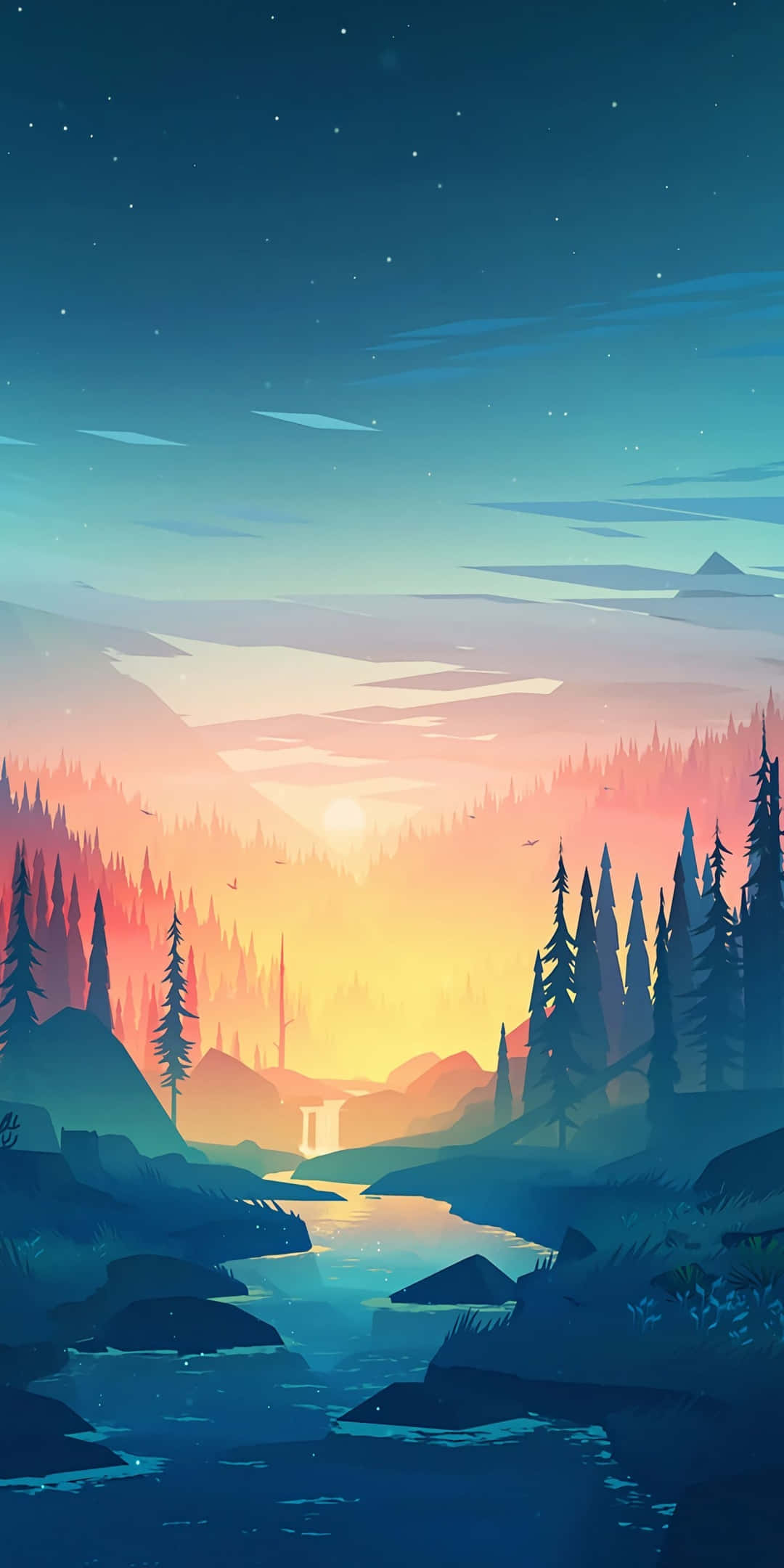 Pixel 3 Minimalistinen Tausta Metsän Auringonnousu Taustakuvat