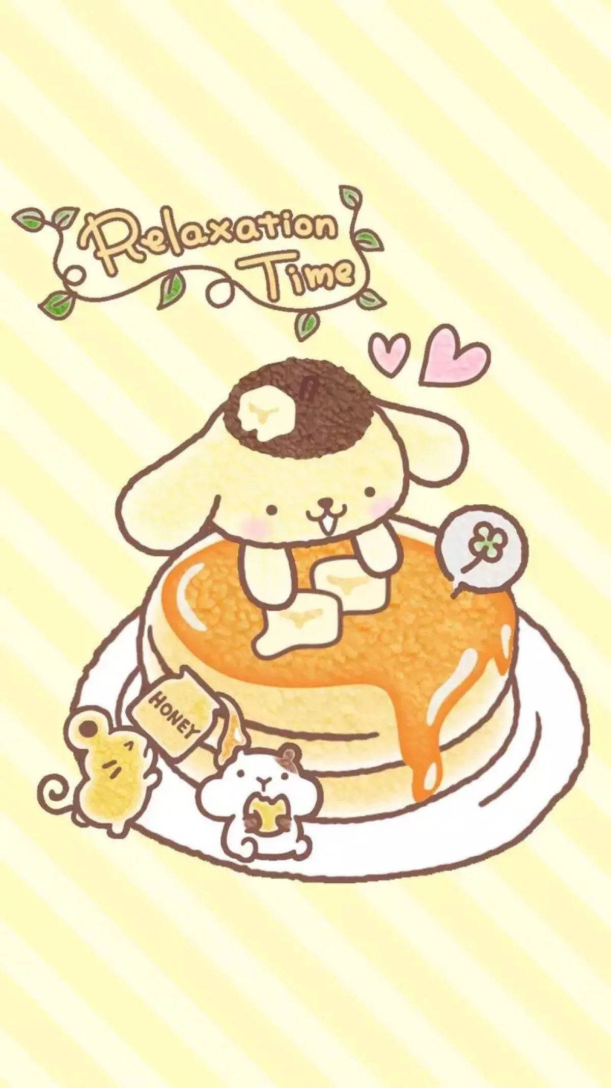 Pompompurin nauttimassa pannukakkua - söpö kawaii iPad-taustakuva Taustakuvat
