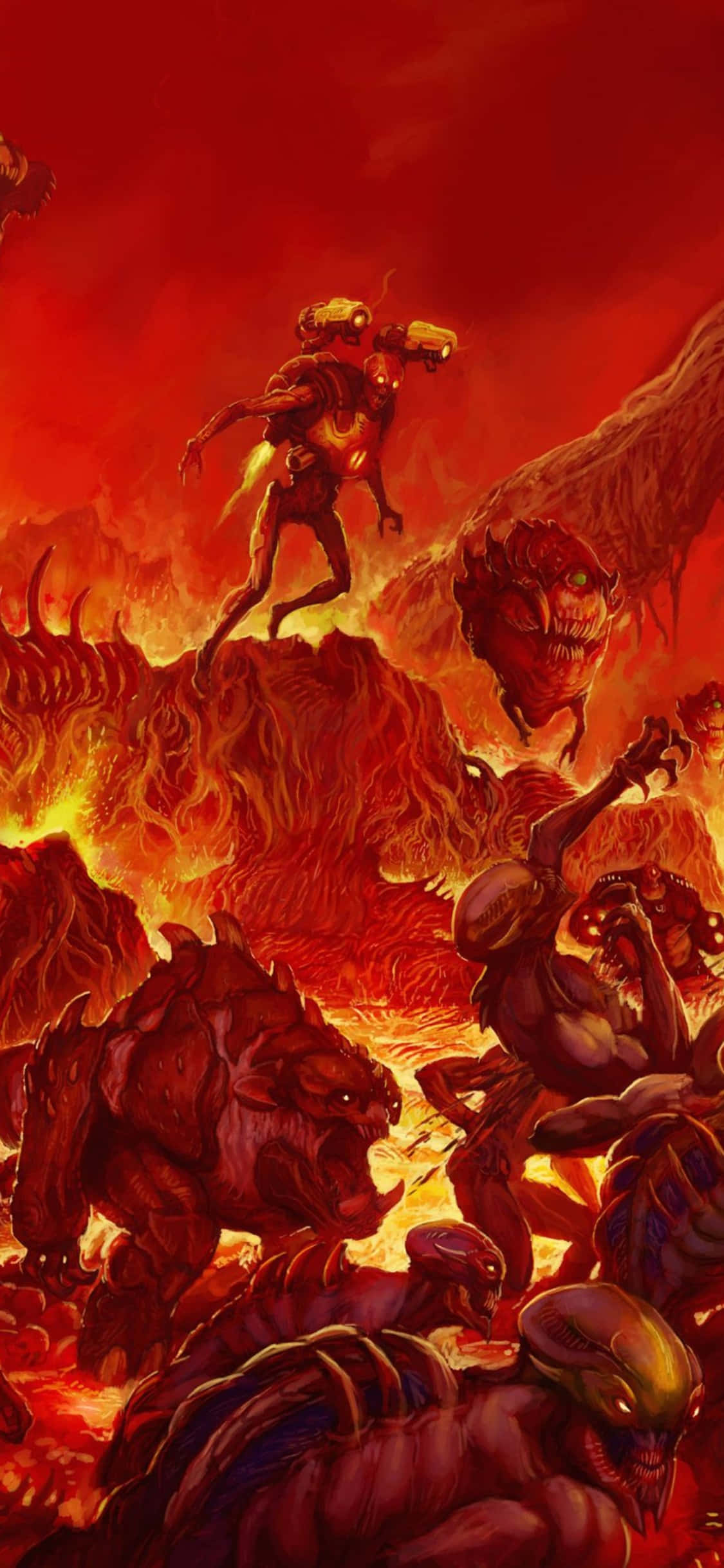 Punainen helvetti Doom iPhone Xs -taustakuva Taustakuvat