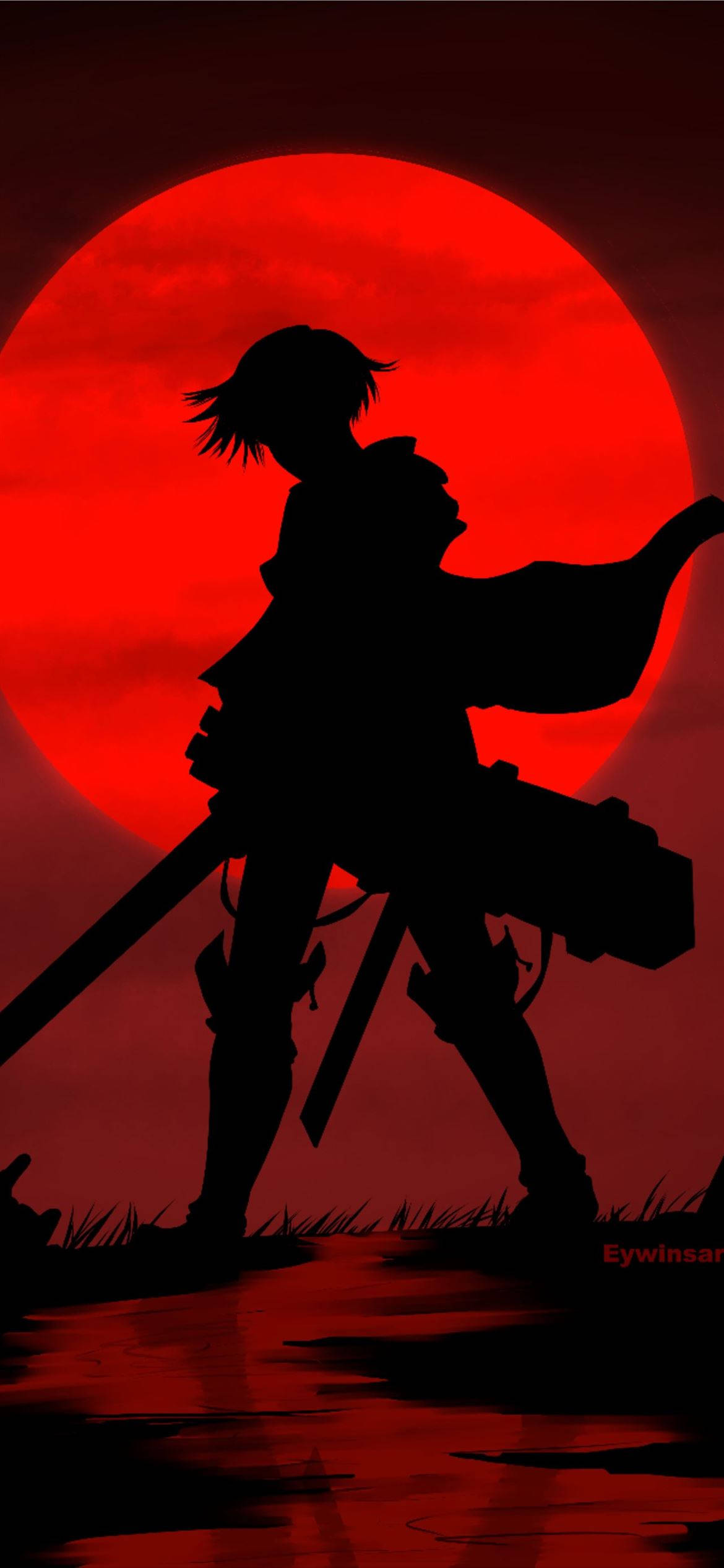 Punainen kuu Levi Silhouette Attack on Titan iPhone Taustakuvat