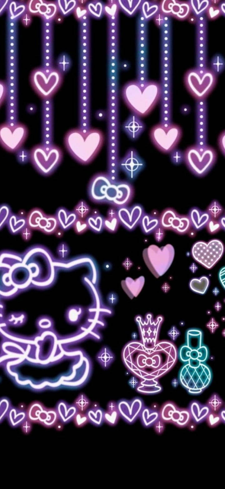 Purppura neon Hello Kitty mustalla taustalla Taustakuvat