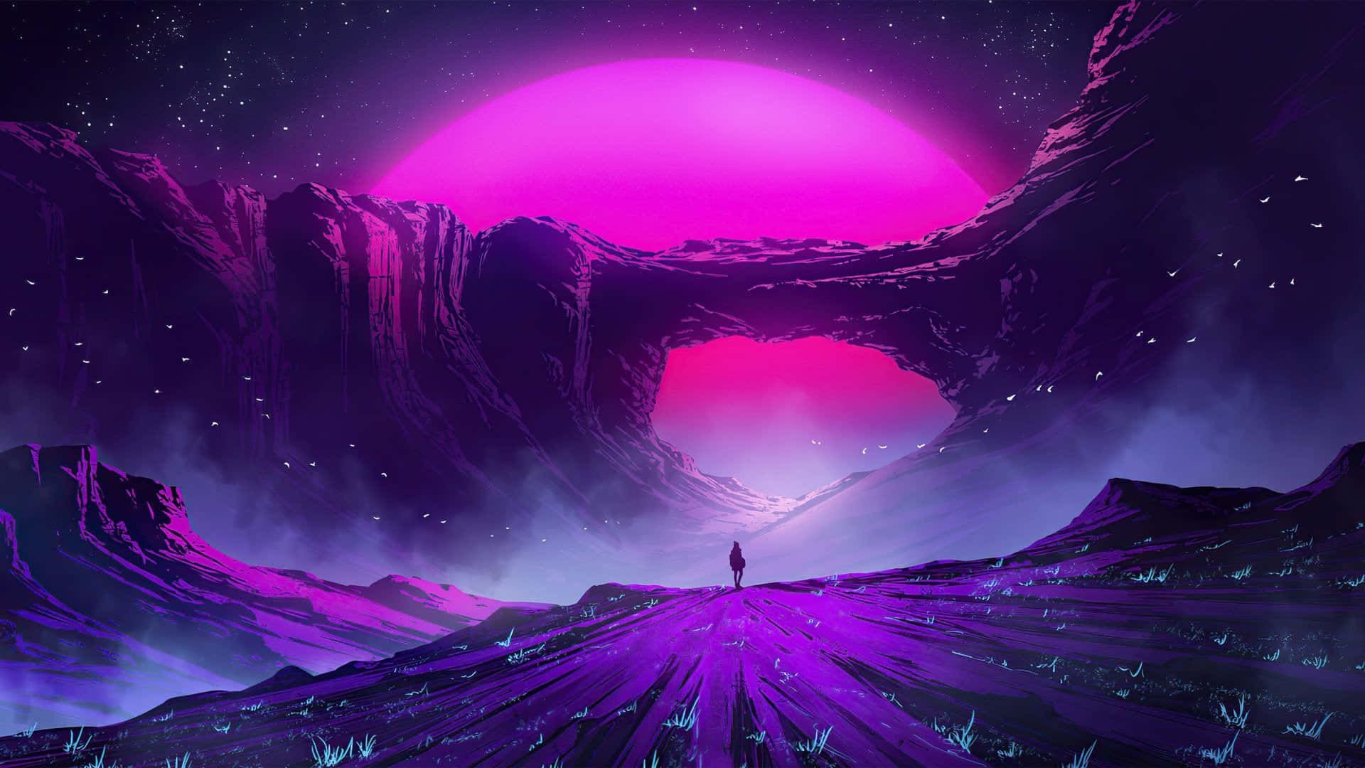 Purppurafantasia-estetiikan tietokone Taustakuvat