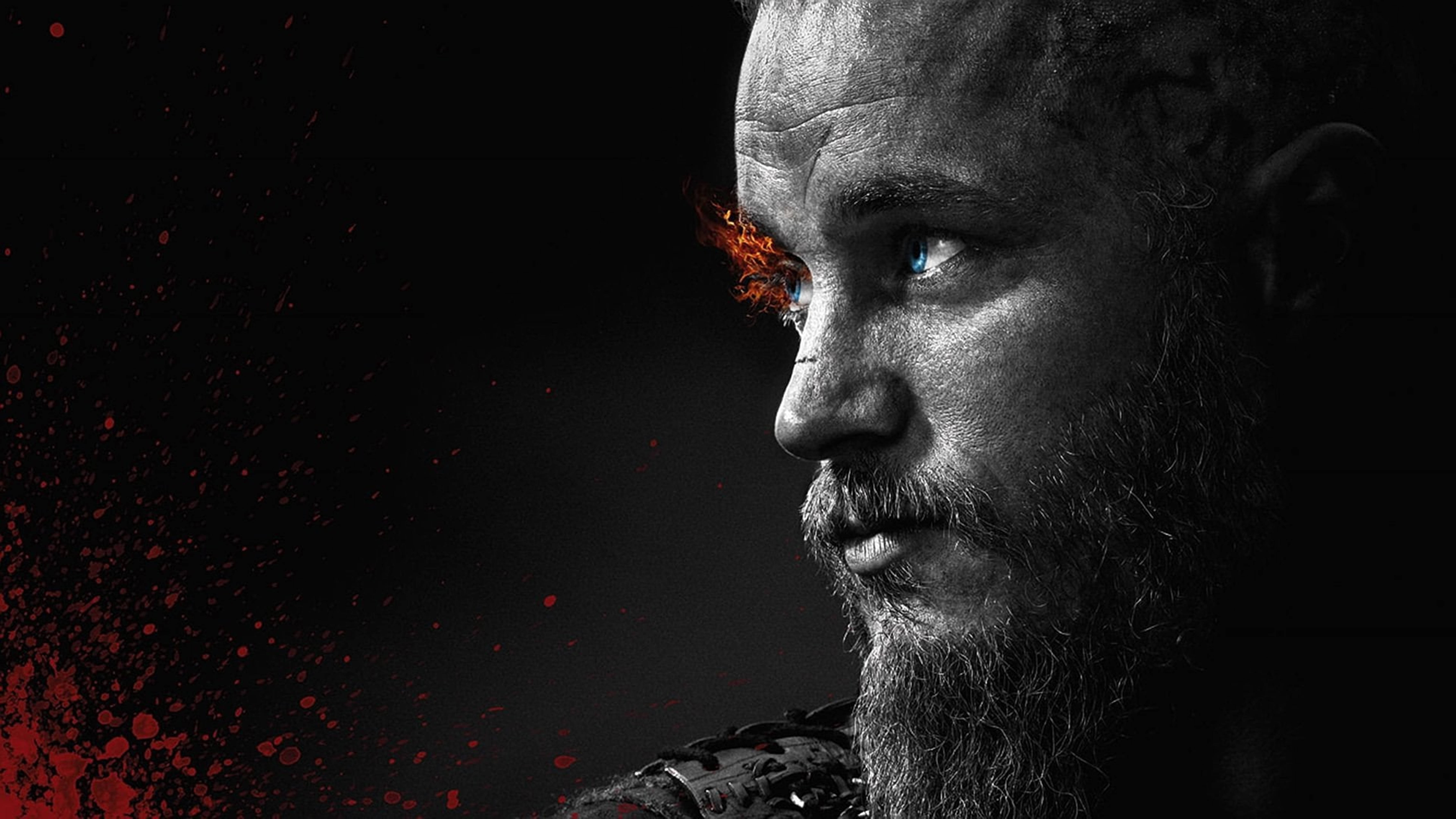 Ragnar Lothbrok 4K Viikingit Tulinen Silmäripsi Mustavalkoinen Taustakuvat