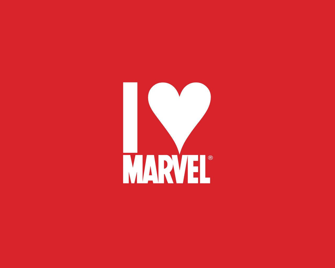 Rakastan Marvel-sarjakuvia, suuri valkoinen sydän punaisella taustalla.