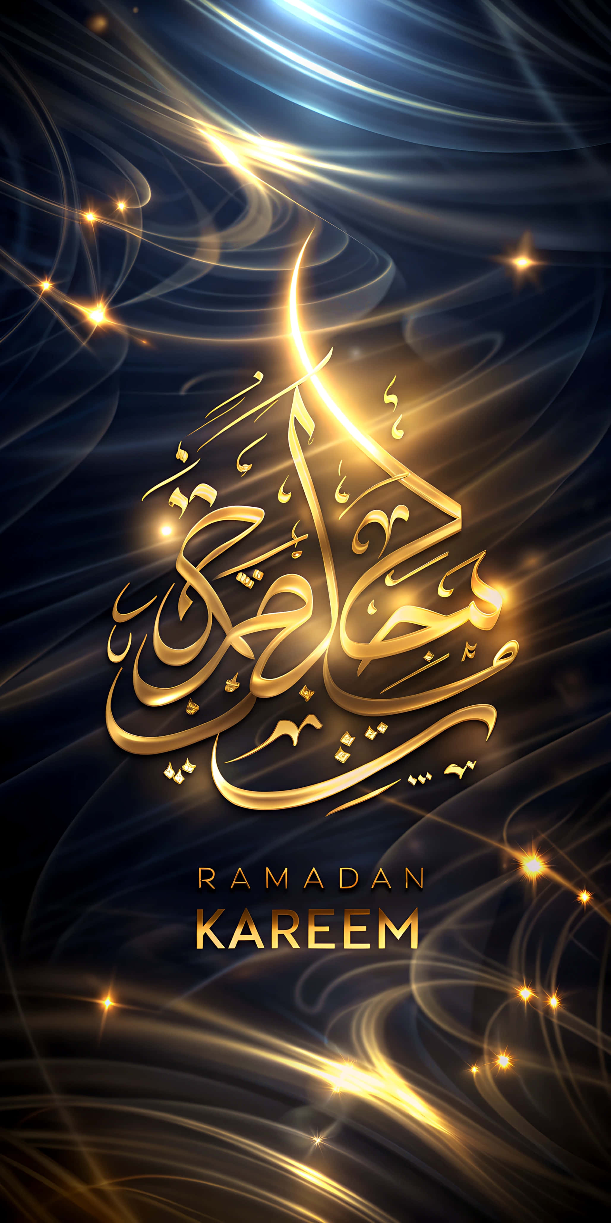 Ramadan Kareem -teksti arabiaksi ja englanniksi kultaisella hehkulla tyylikkäällä abstraktilla taustalla Taustakuvat