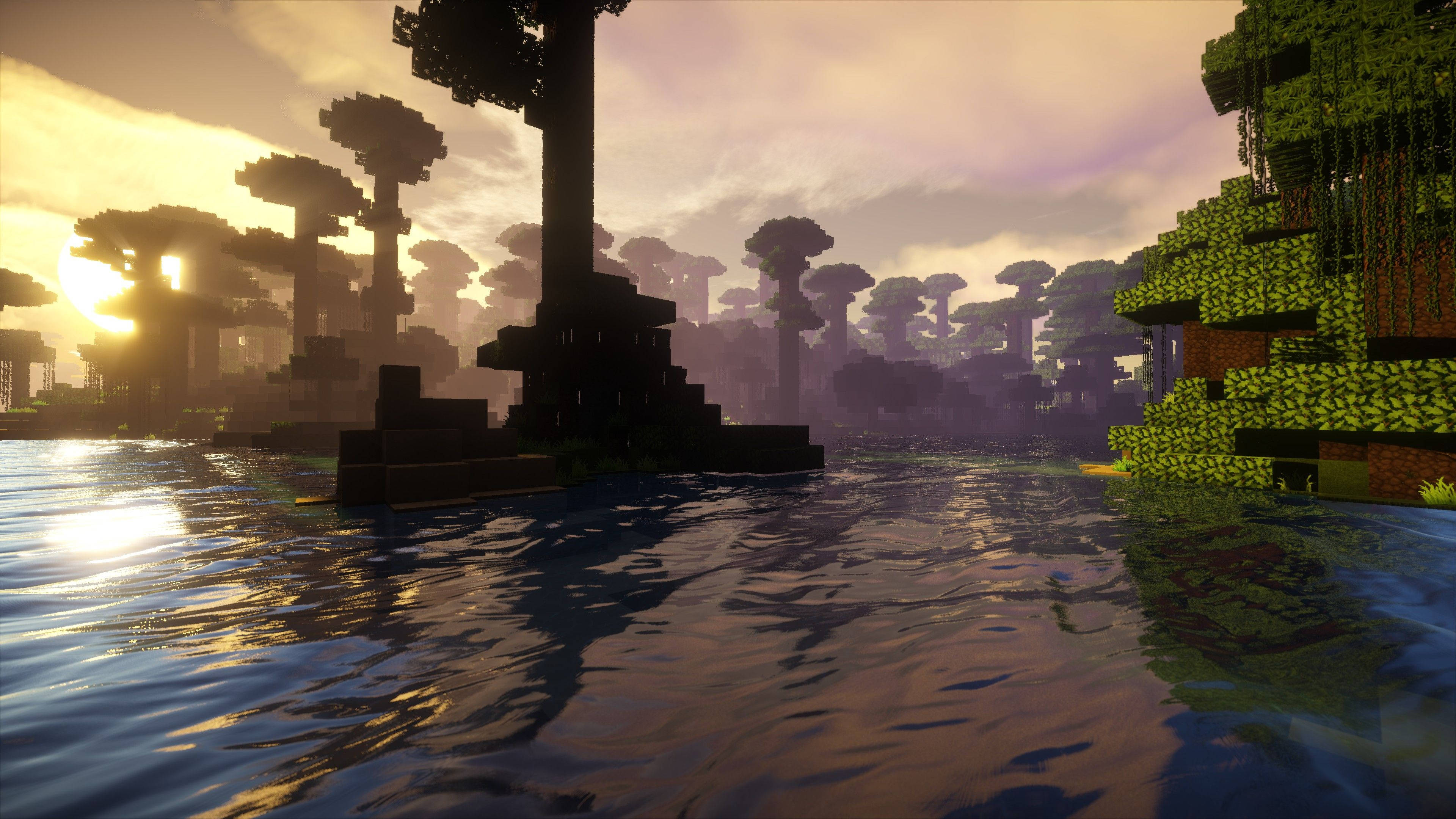 Rauhallinen ilta auringonpaisteisessa Minecraft-metsässä Taustakuvat