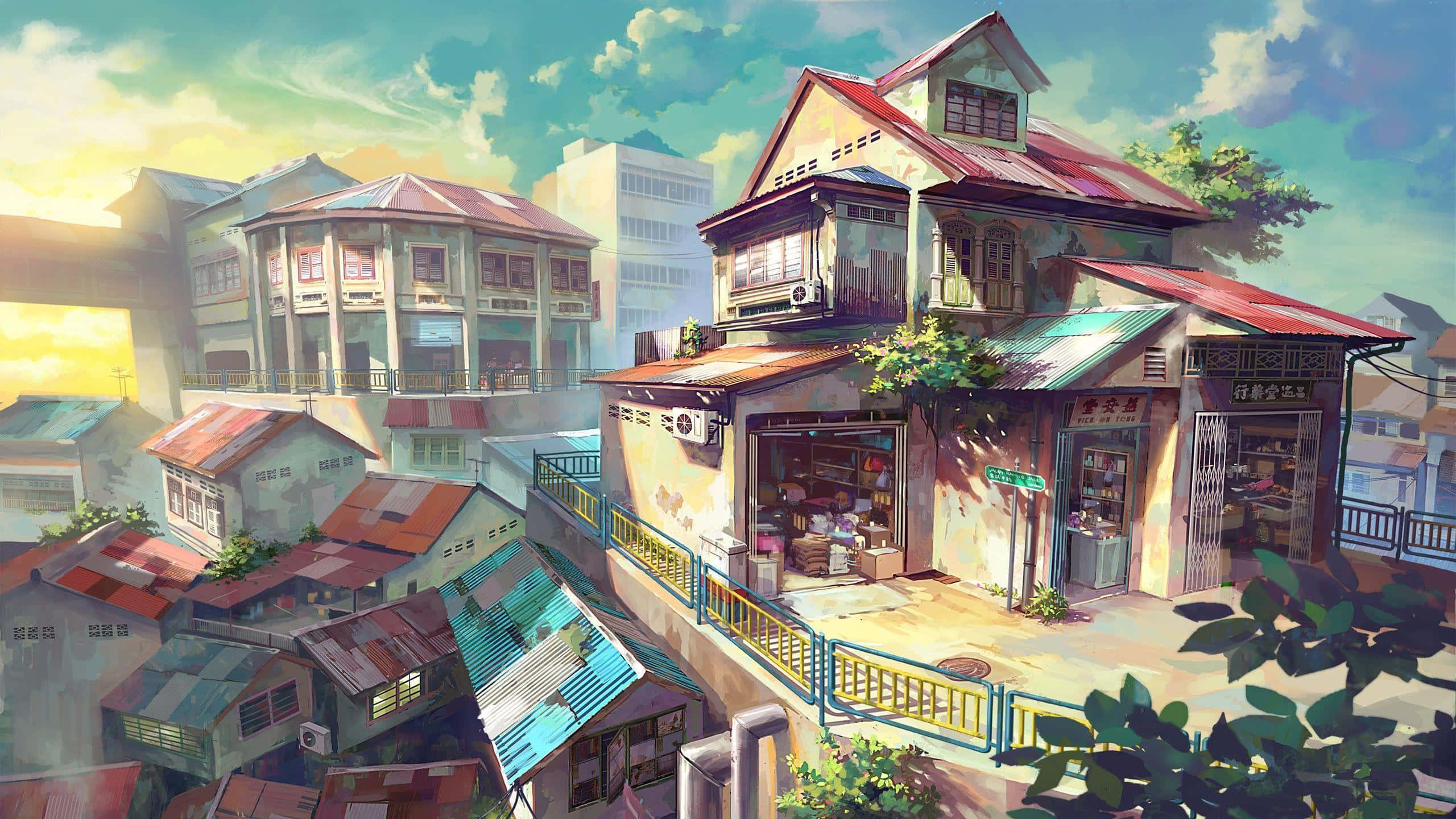 Rauhallinen maisemanäkymä Anime Landscape -maailmasta Taustakuvat