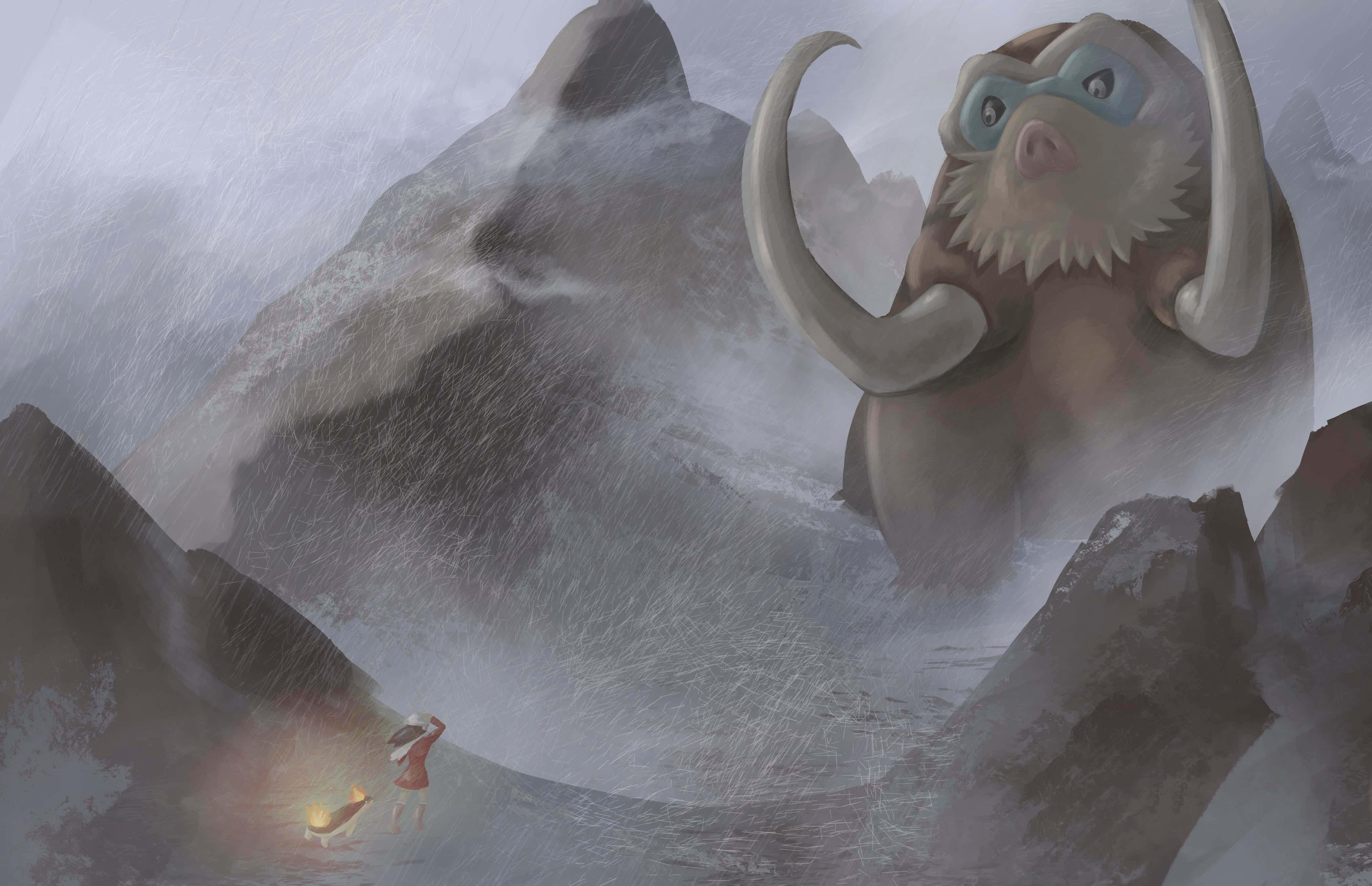 Realistinen kuvitus Mamoswine Pokemonista Taustakuvat