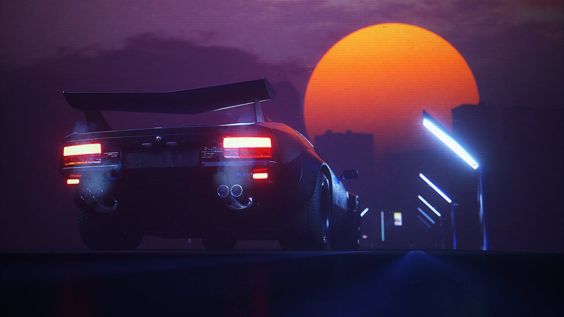 Retro Wave Neon Kuu Taustakuvat