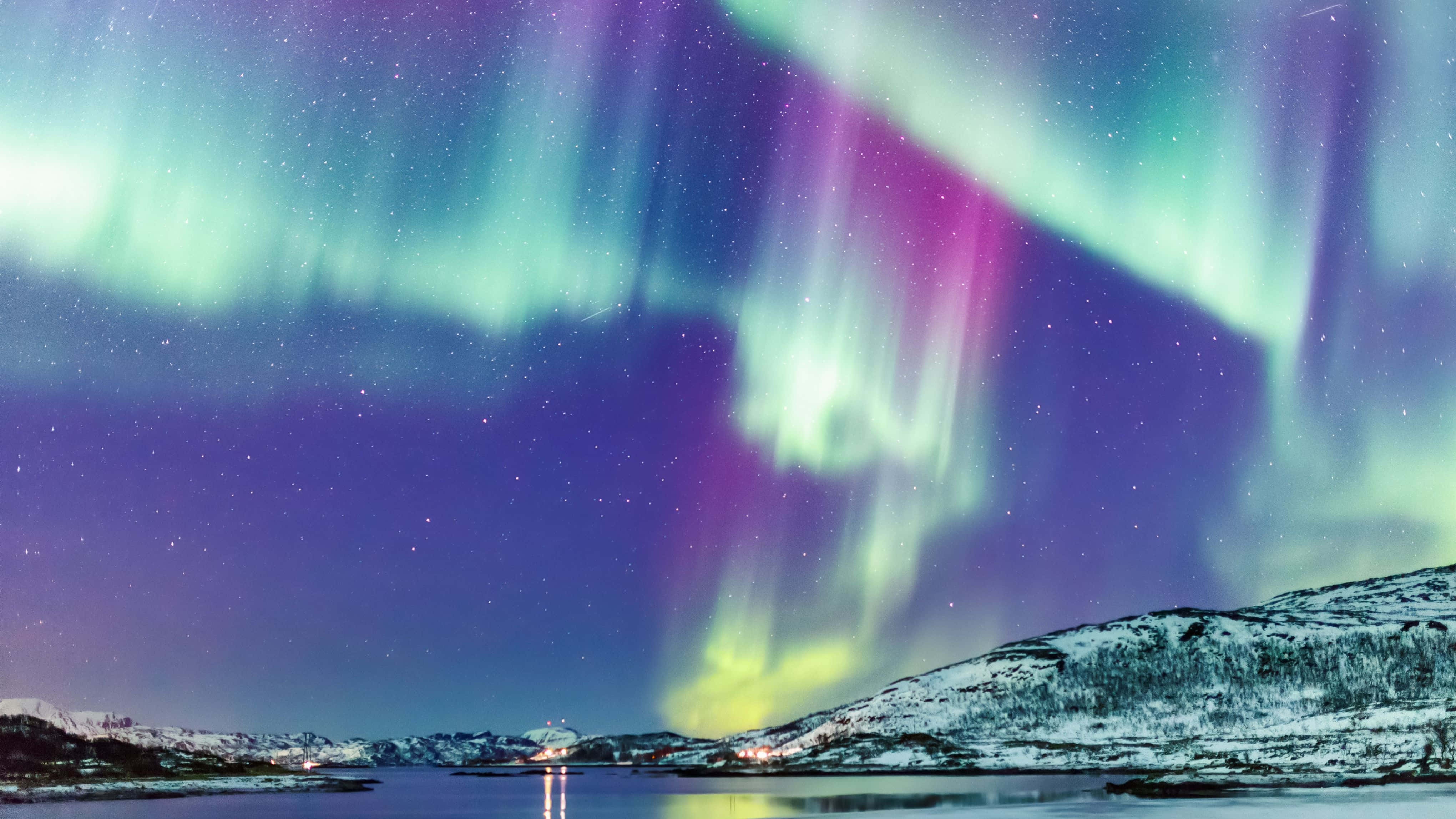 Revontulet Aurora Borealis Norja 4K Monitori Taustakuvat