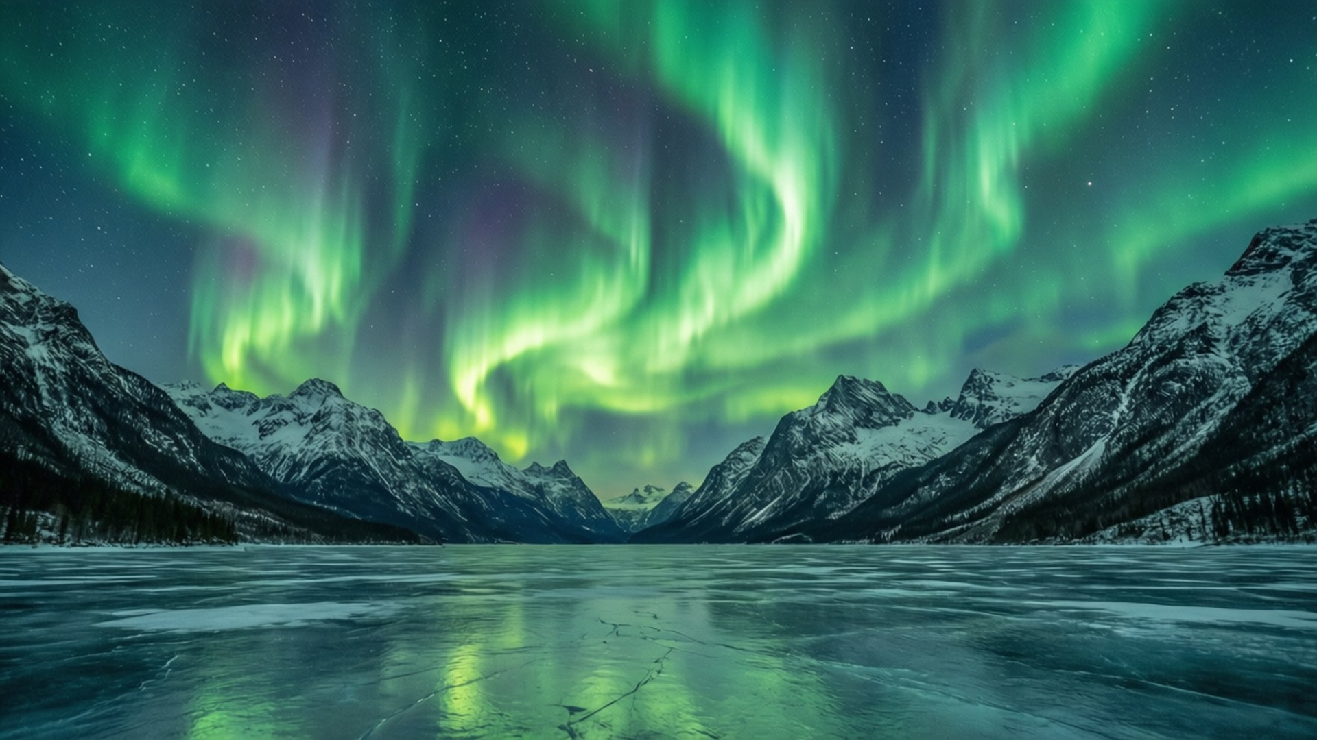 Revontulet lumisten huippujen yllä Taustakuvat