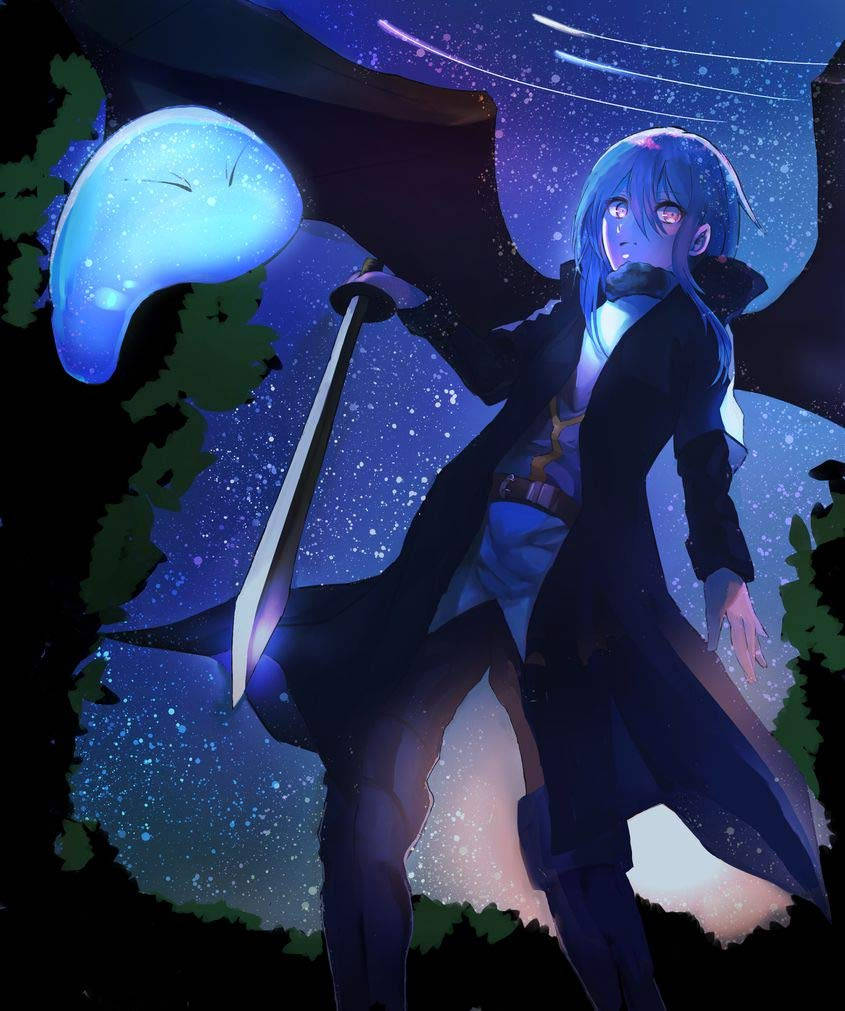 Rimuru, limainen olento sarjasta That Time I Got Reincarnated As A Slime, seisoo ystäviensä ja seuraajiensa keskellä Taustakuvat