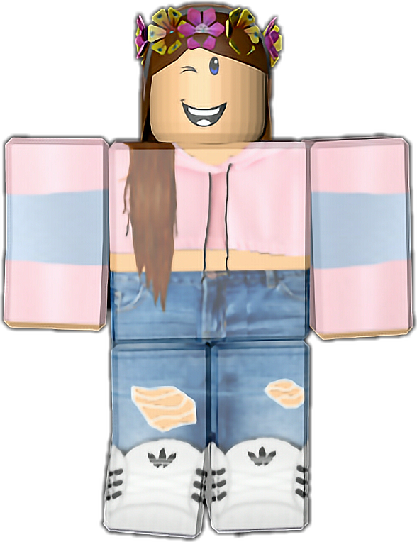 Roblox-hahmo vaaleanpunaisella hupulla ja kukkakruunulla Taustakuvat