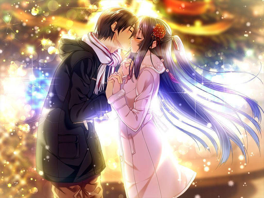 Romanttinen anime-suudelma käsistä pitäen Taustakuvat