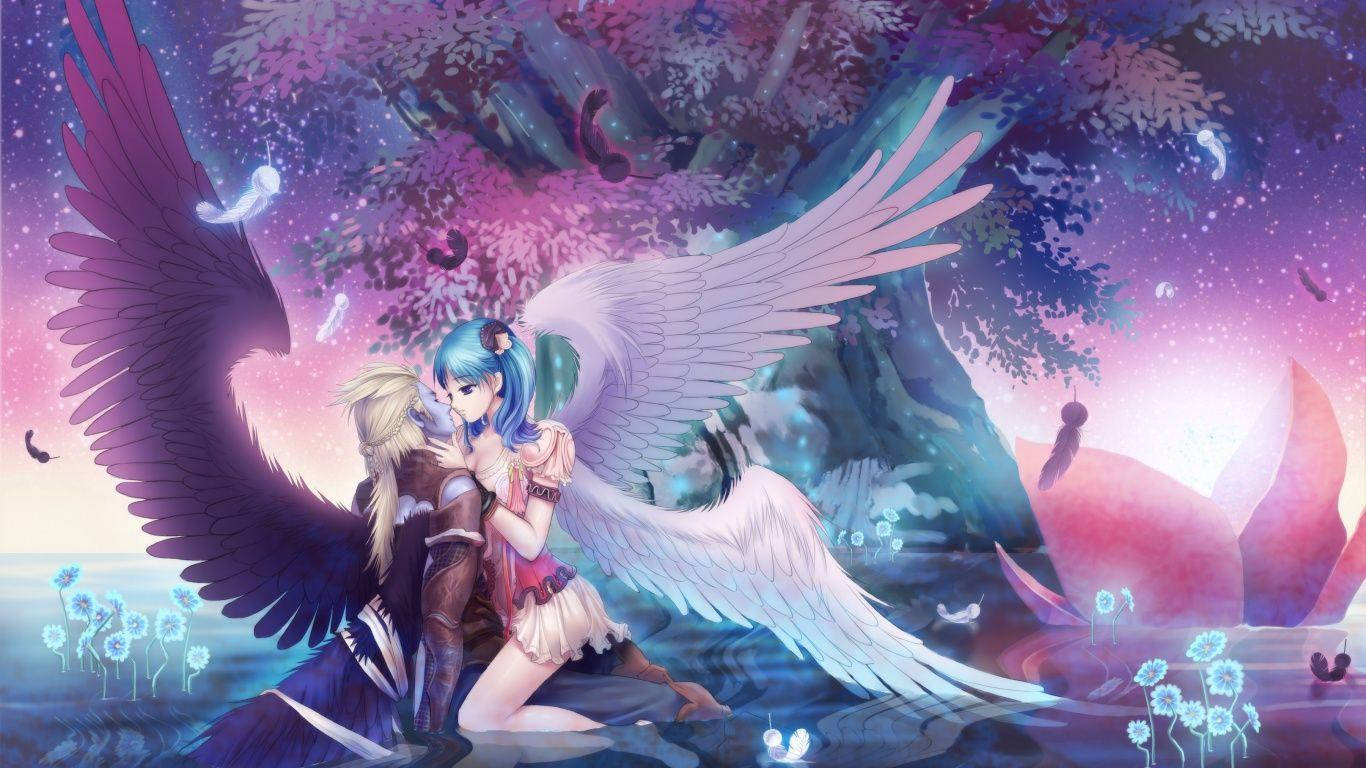 Romanttinen anime-enkeli ja demoni Taustakuvat