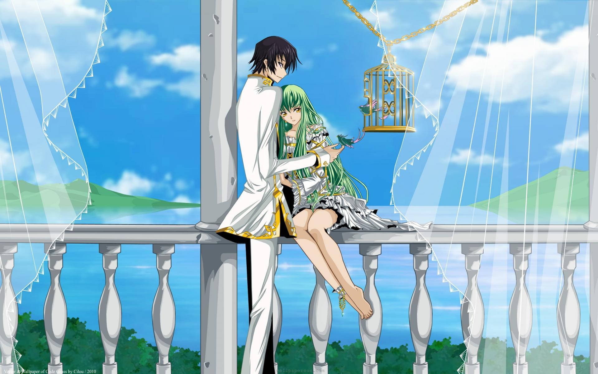 Romanttinen anime pari parvekkeella Taustakuvat